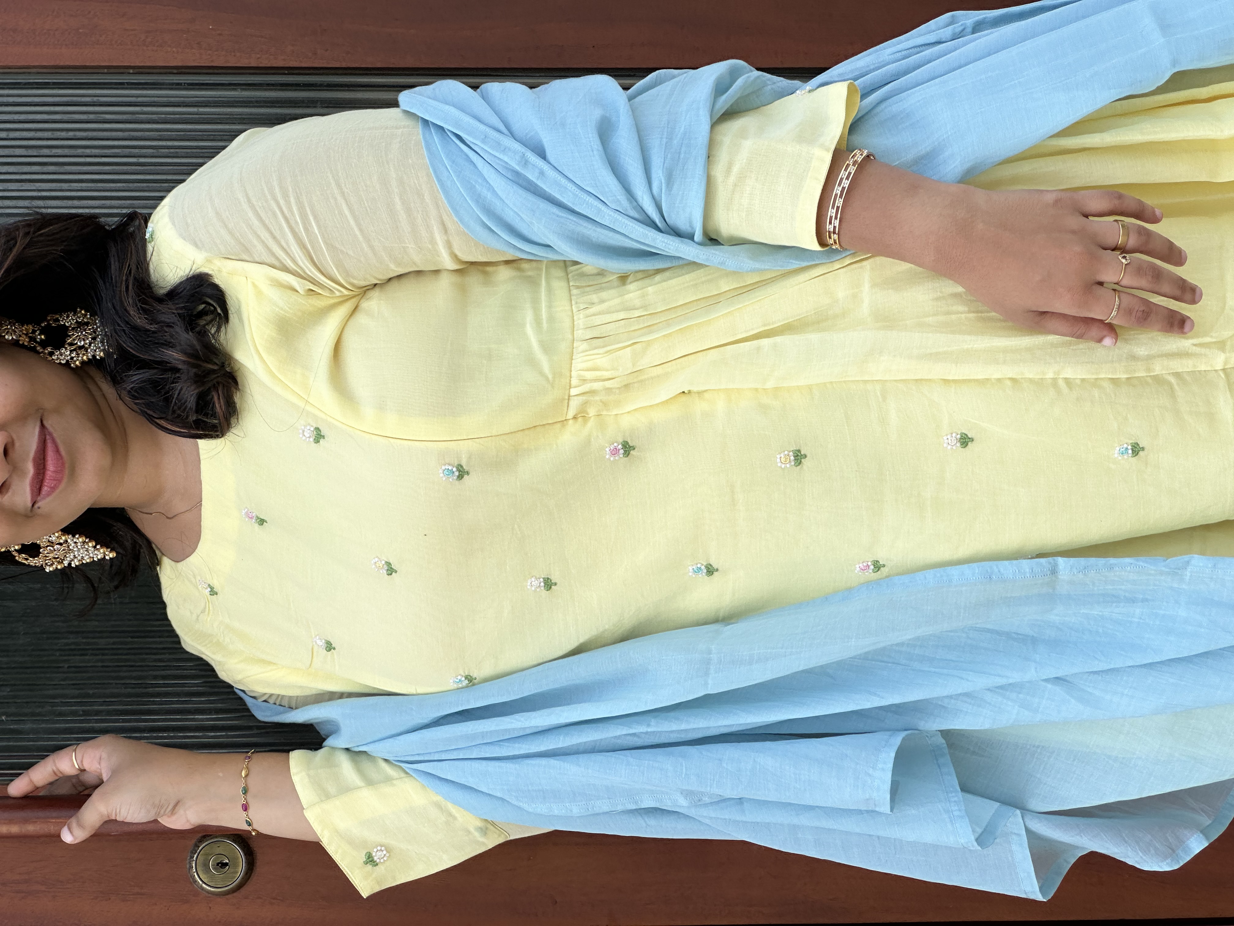 Pastel Yellow and Blue chanderi elegance 