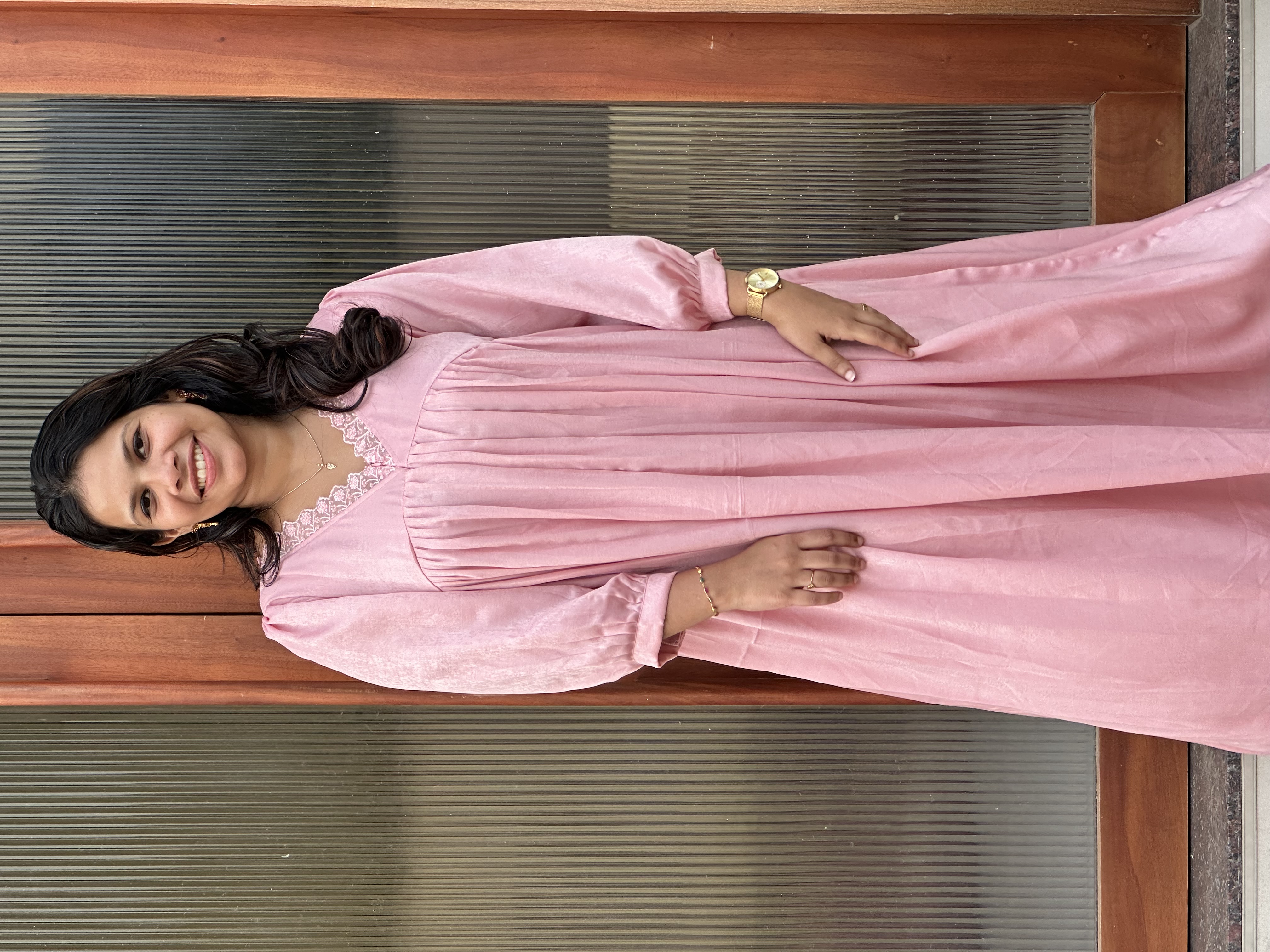 Elegant Pink baby velvet feeding Dress