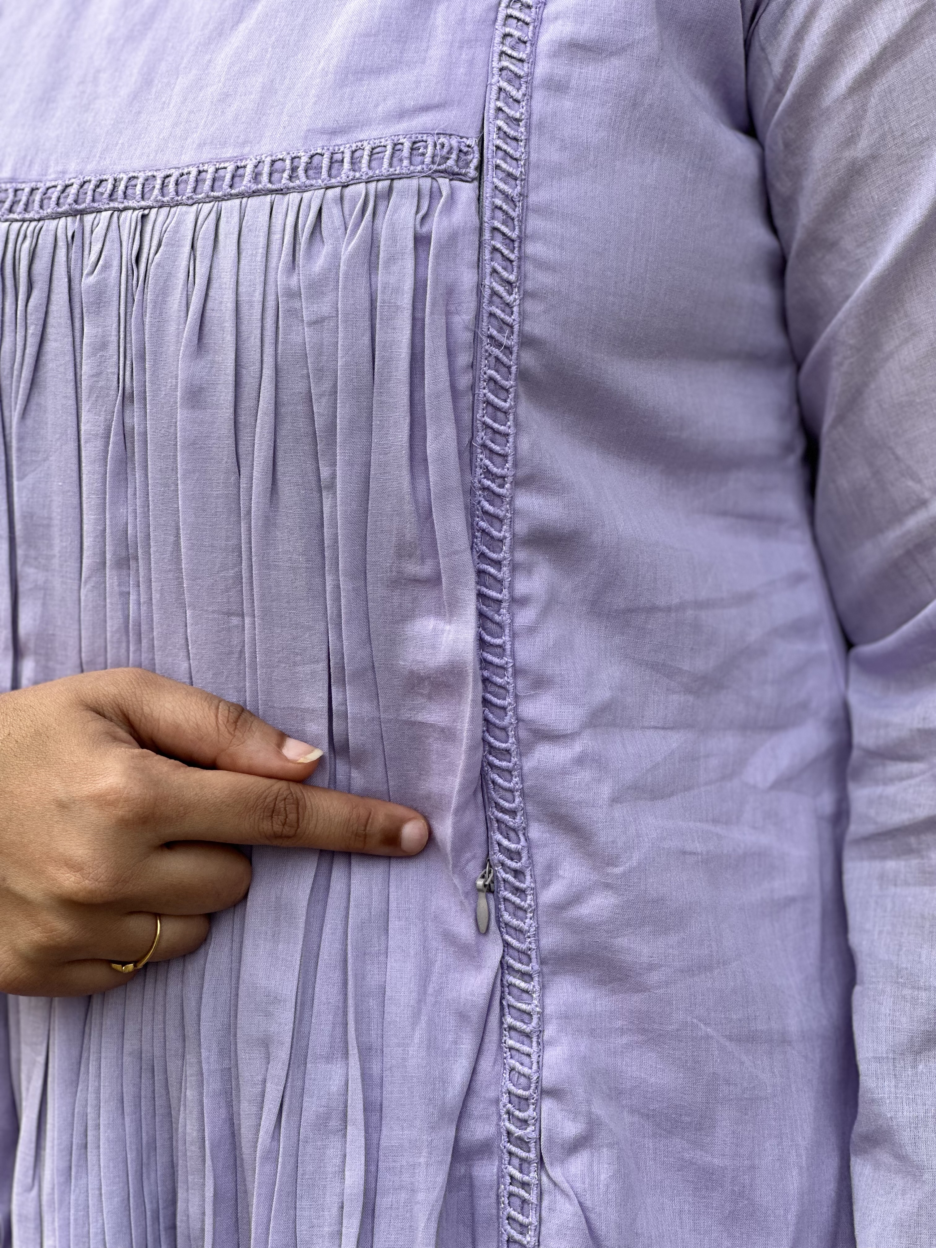 Lavender Pleated Cotton Kurta