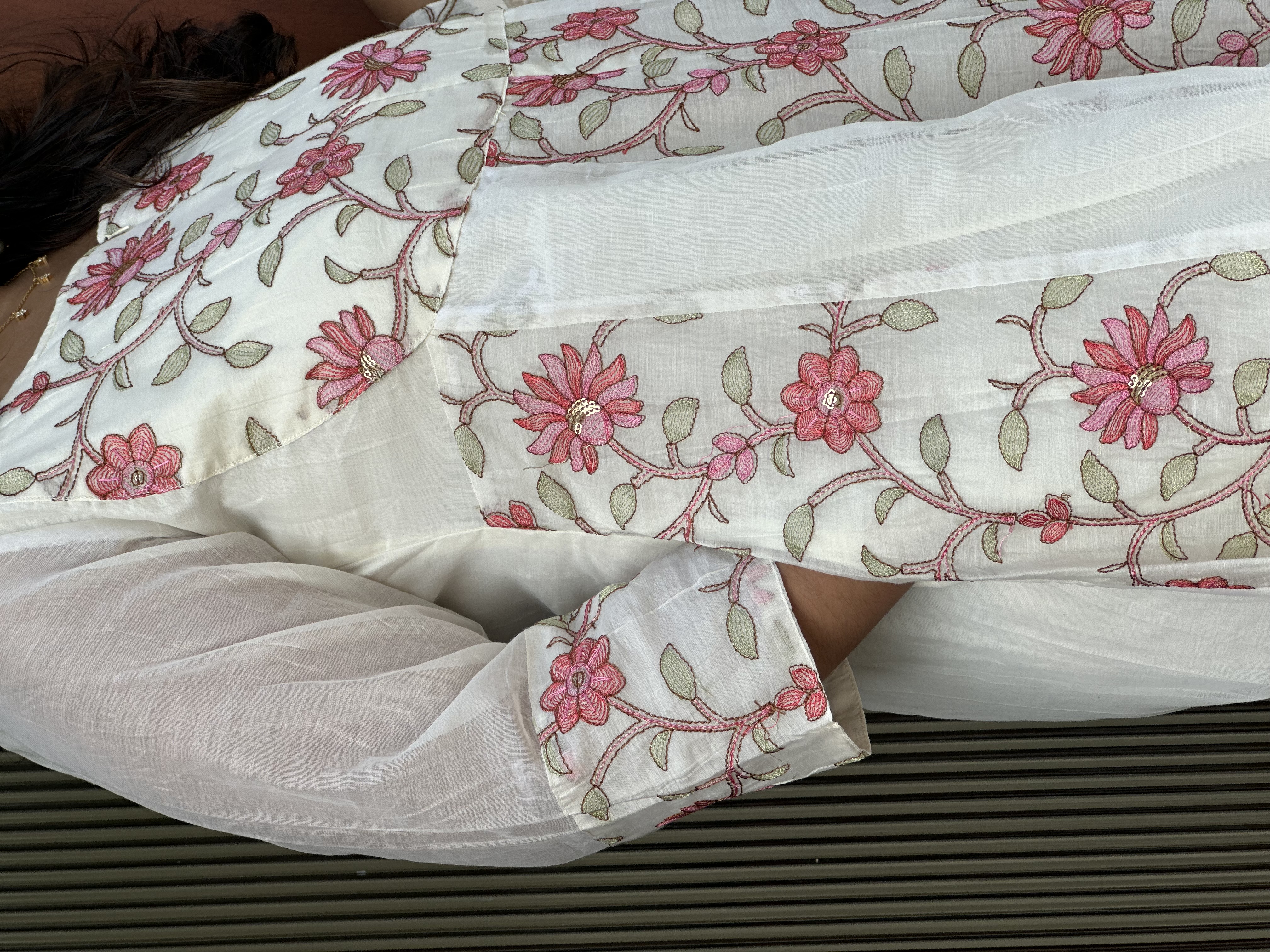 White Floral Embroidered feeding Dress