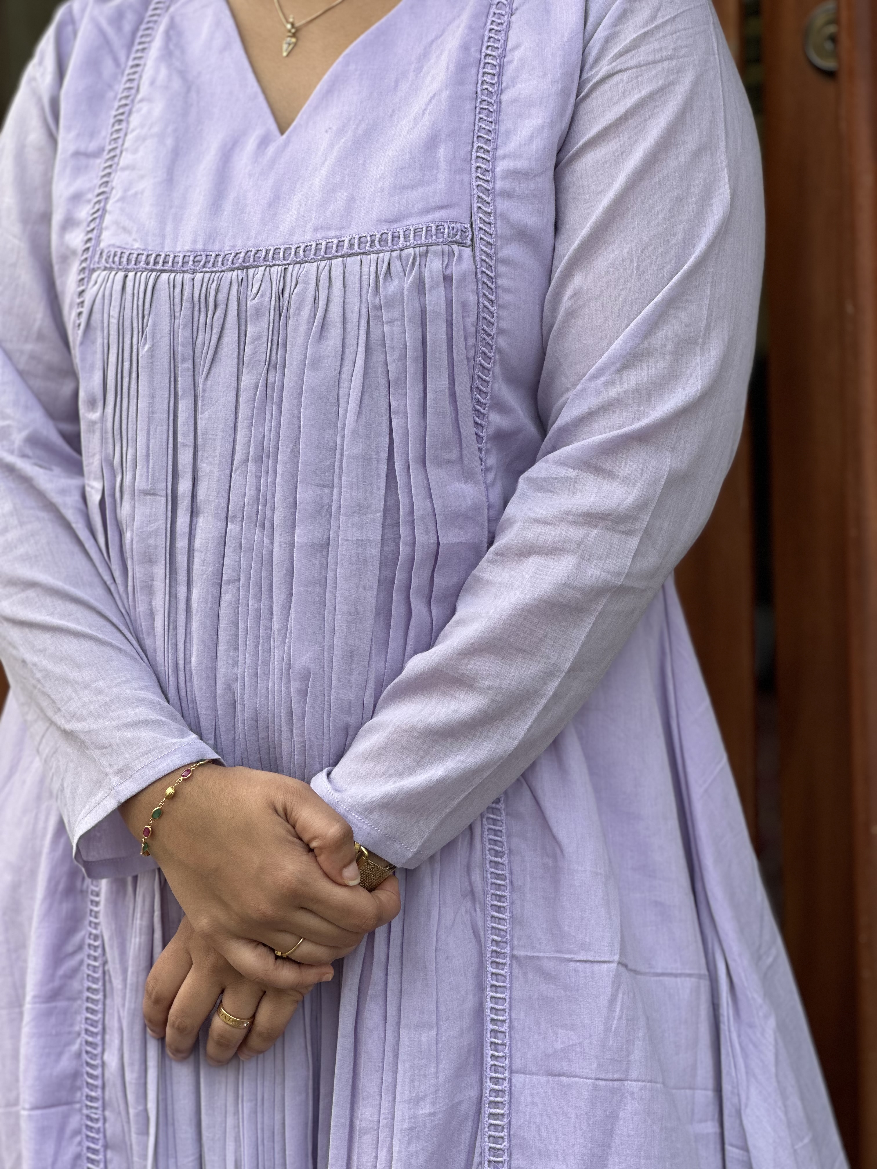 Lavender Pleated Cotton Kurta