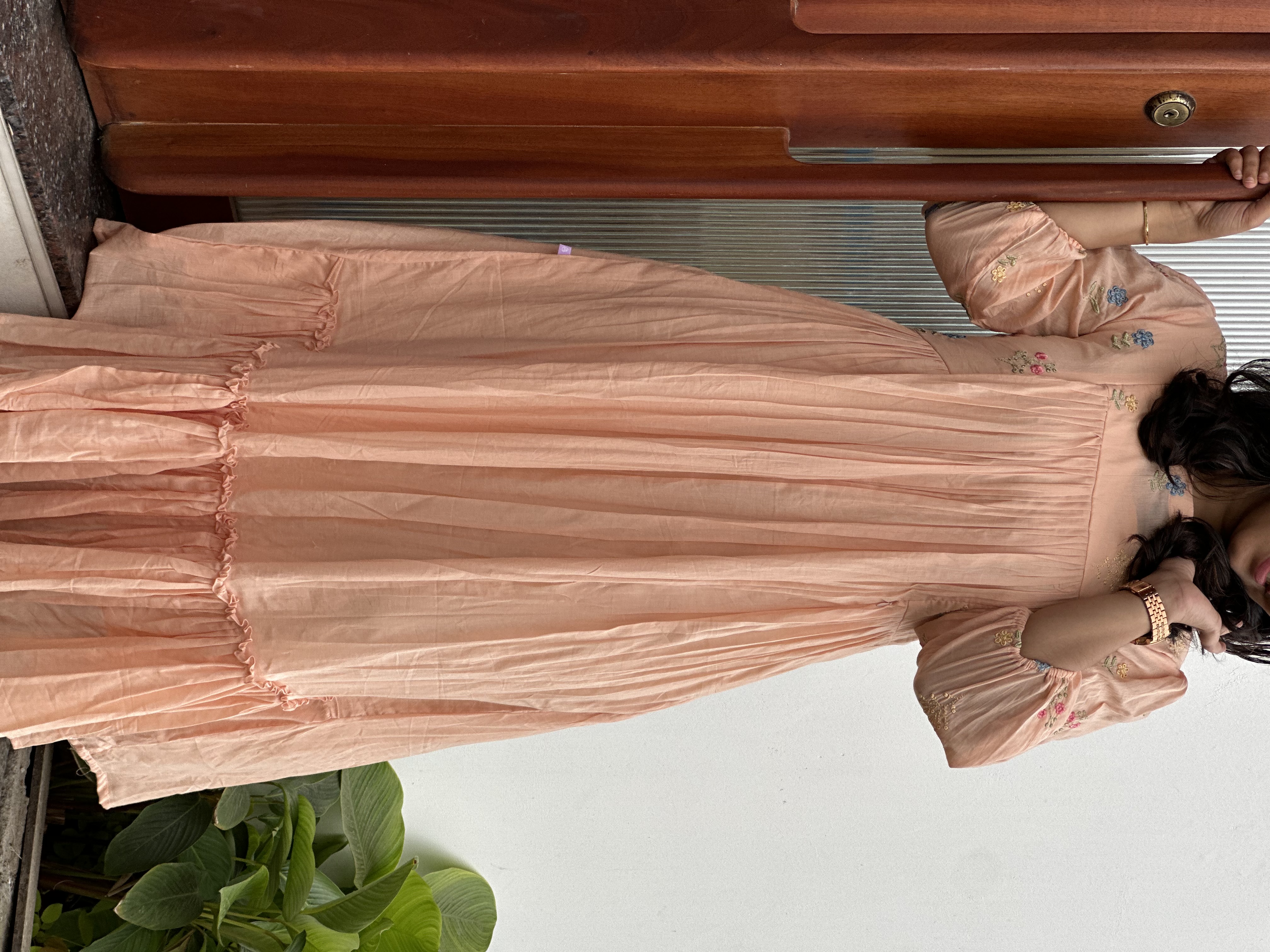 Elegant peach  Embroidered feeding Dress