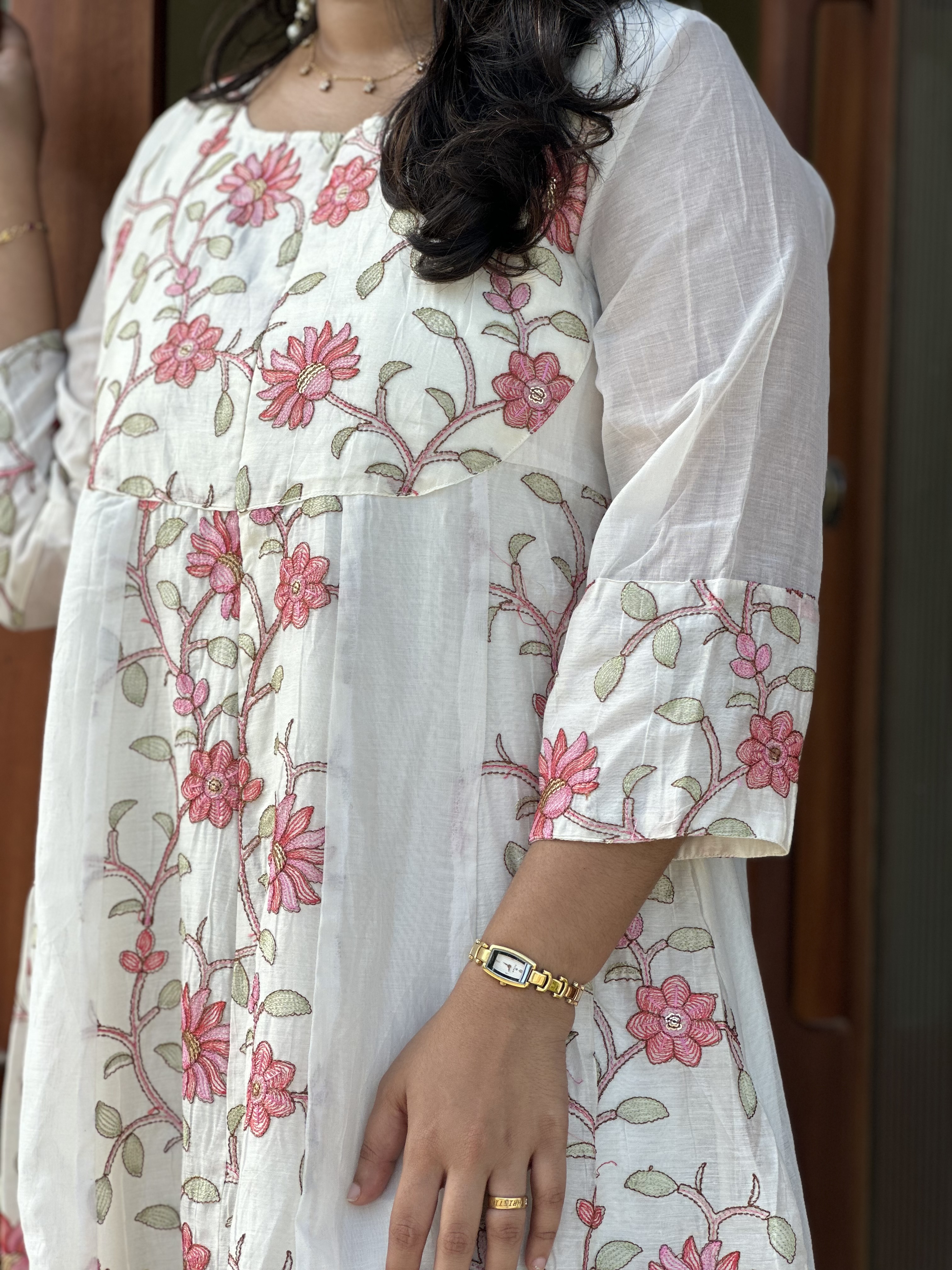 White Floral Embroidered feeding Dress