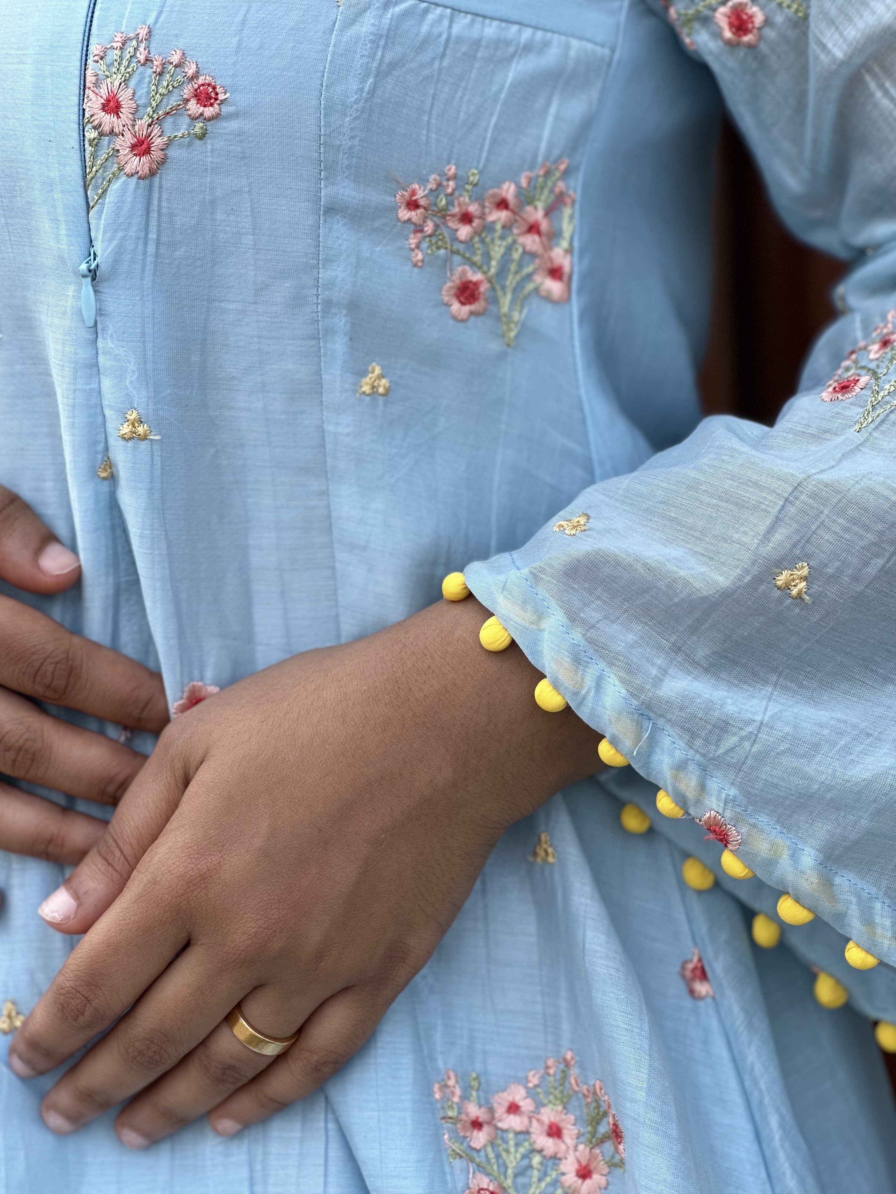 Light Blue Embroidered Feeding chanderi top with dupatta