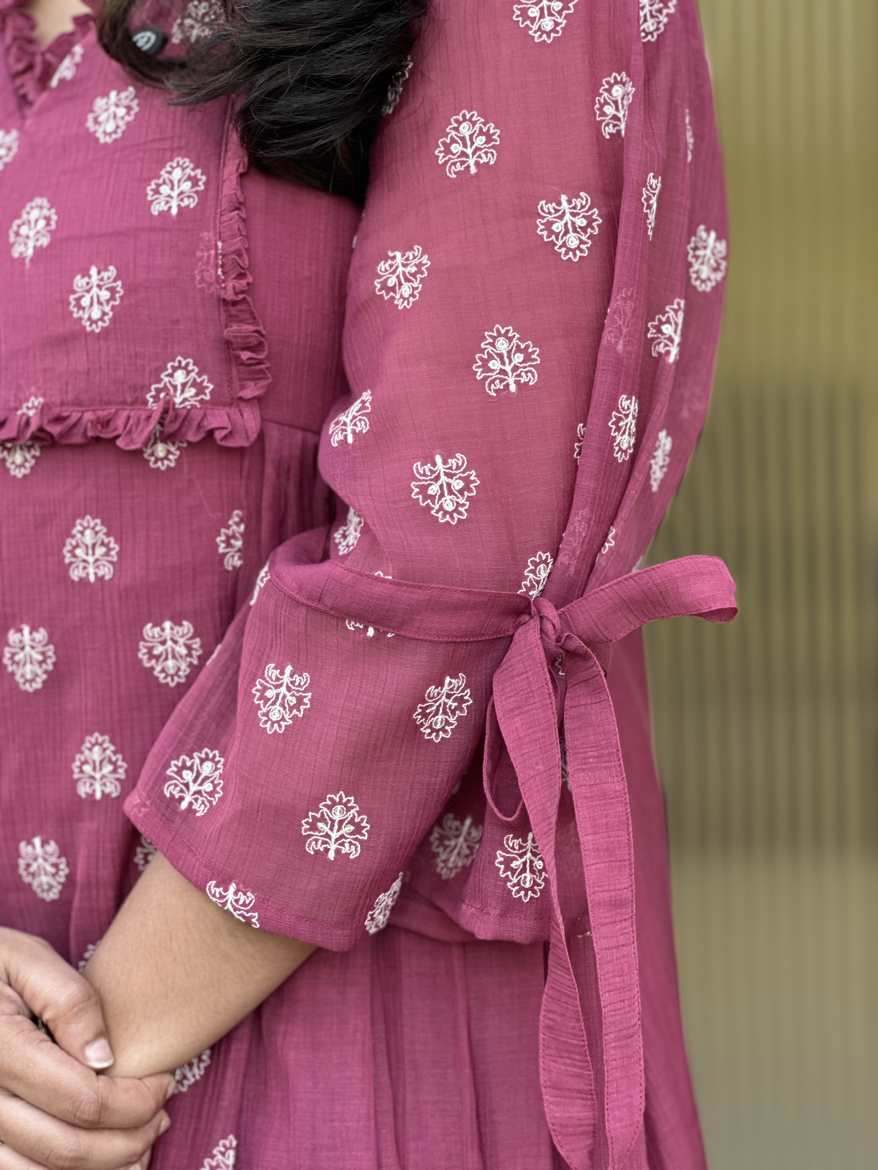 Purple Crushed Chanderi feeding dress