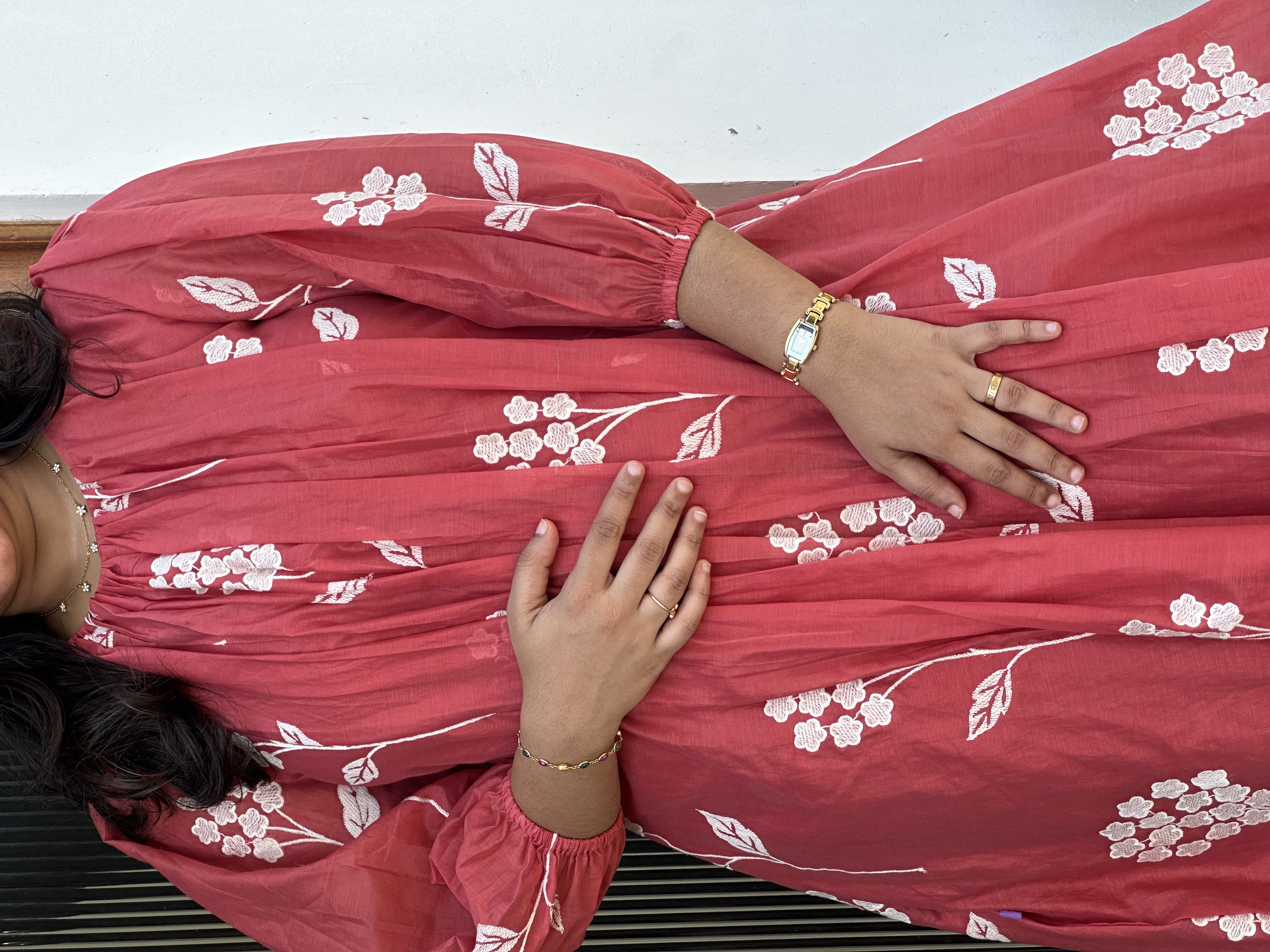 Reddish pink  glass Chanderi feeding Dress