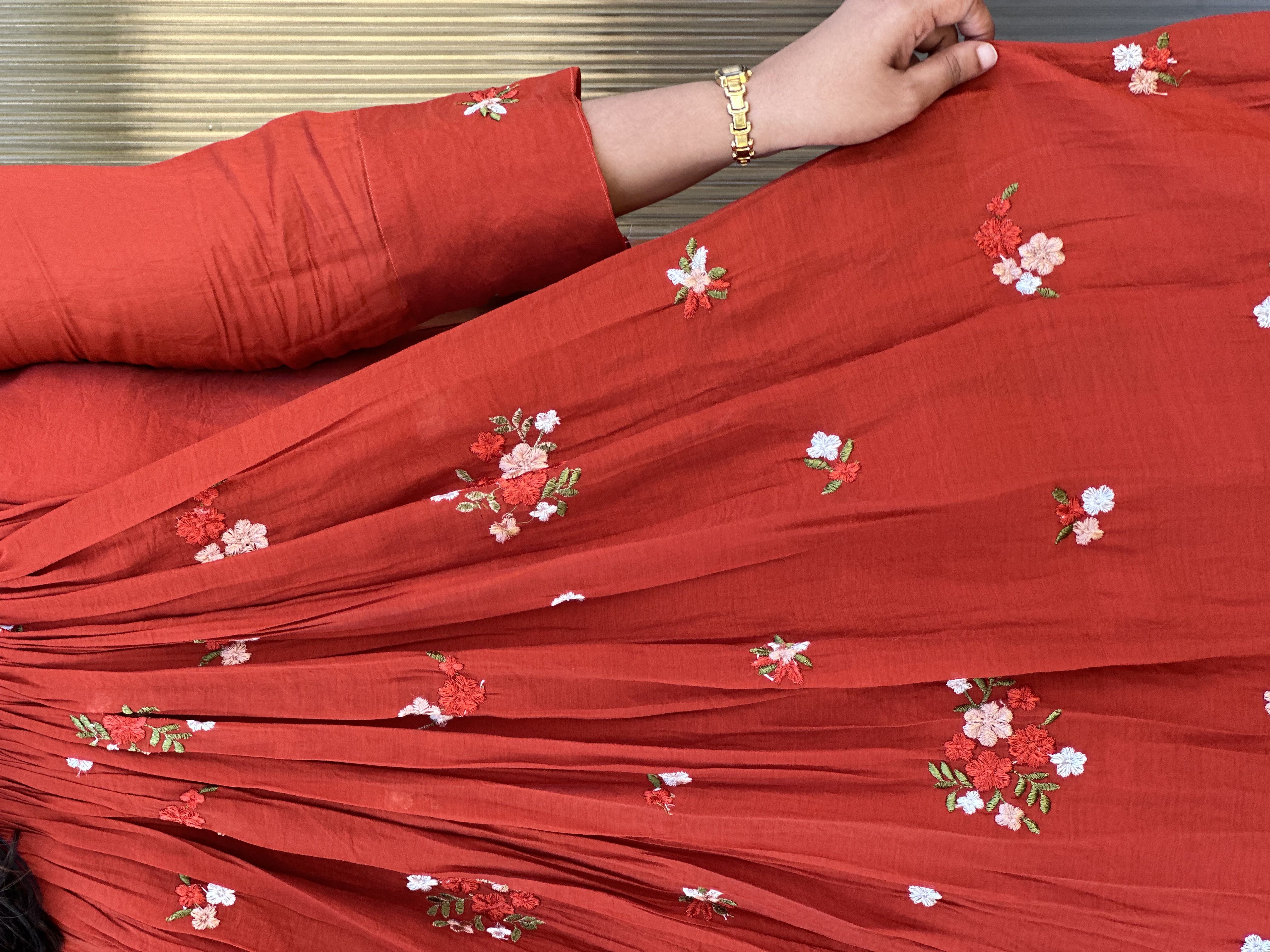 Embroidered rusty orange red feeding  tunic 