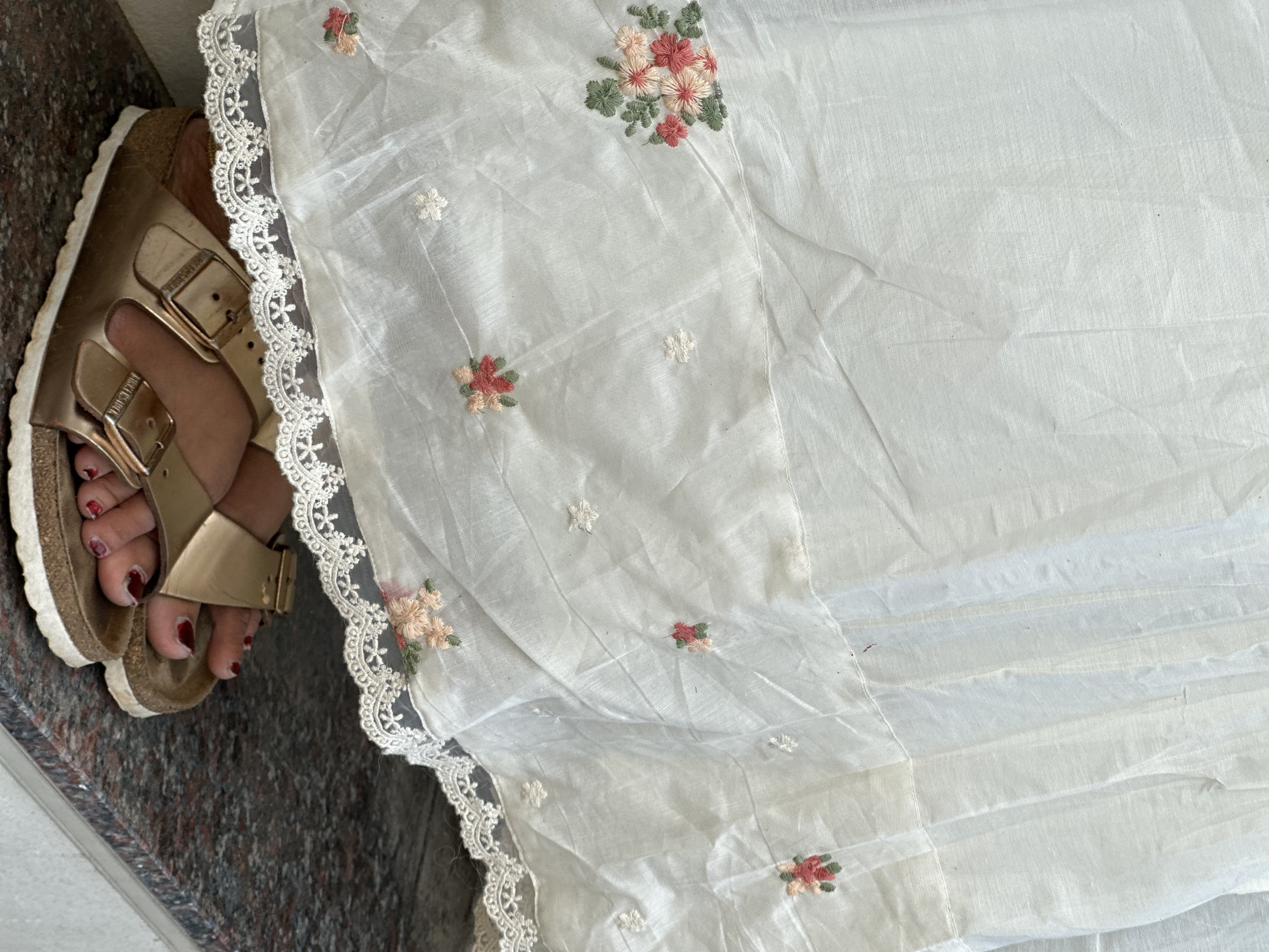  White glass Chanderi feeding  Floral Kurti