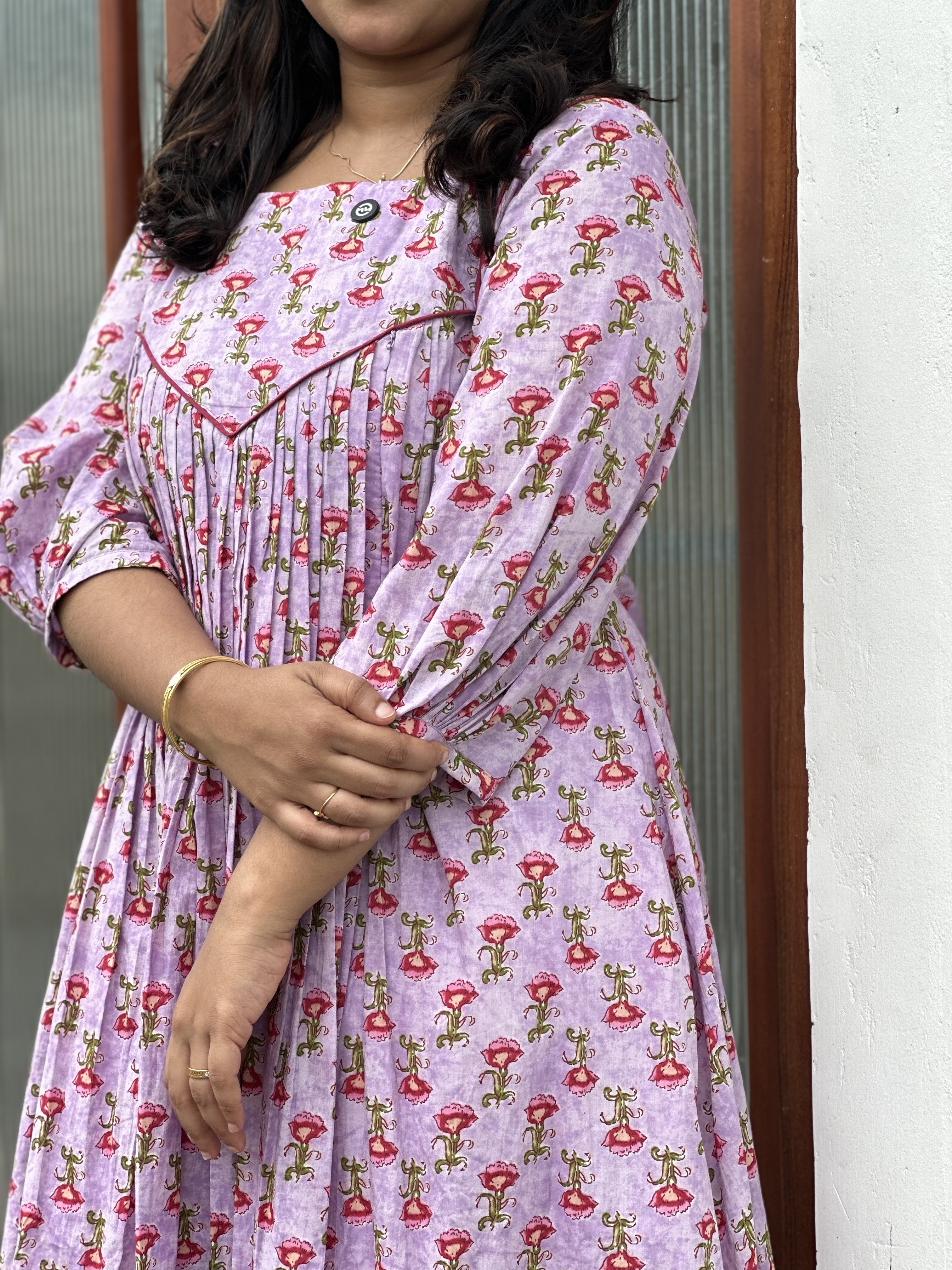 Floral Print Pleated feeding Dress
