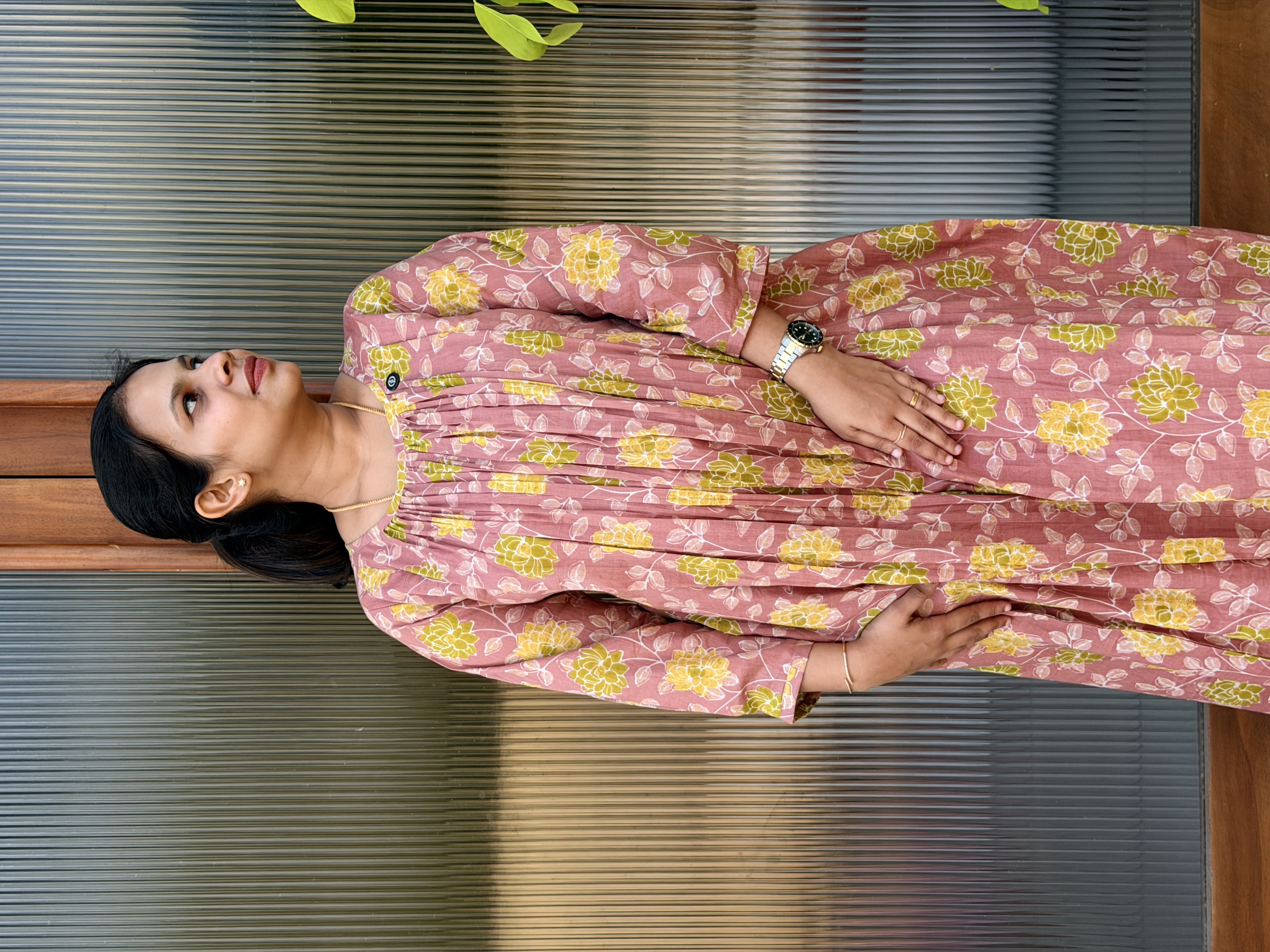 Soft mauve pink Floral Cotton feeding Kurti