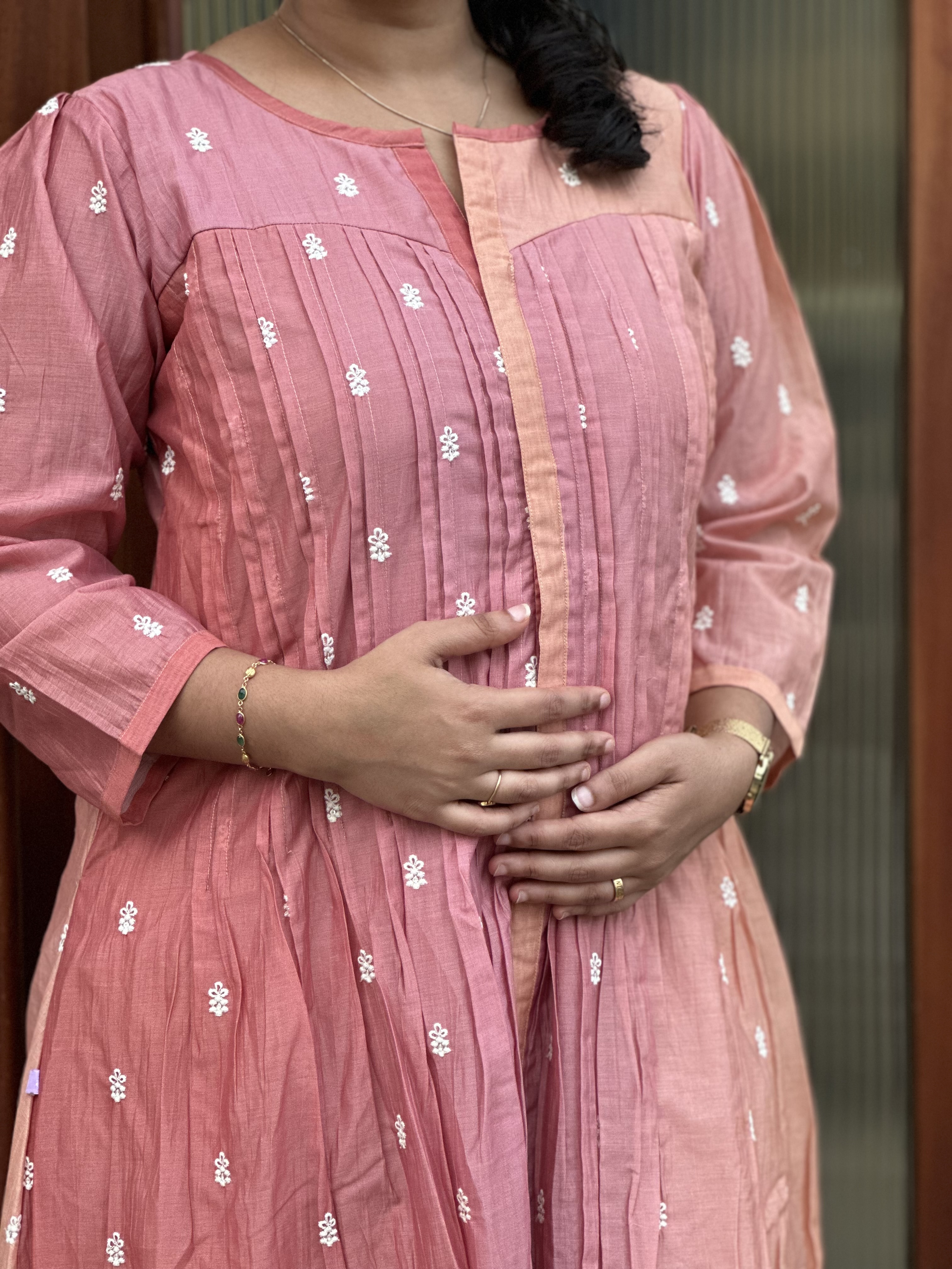 Embroidered Pink peach dual tone feeding Kurti