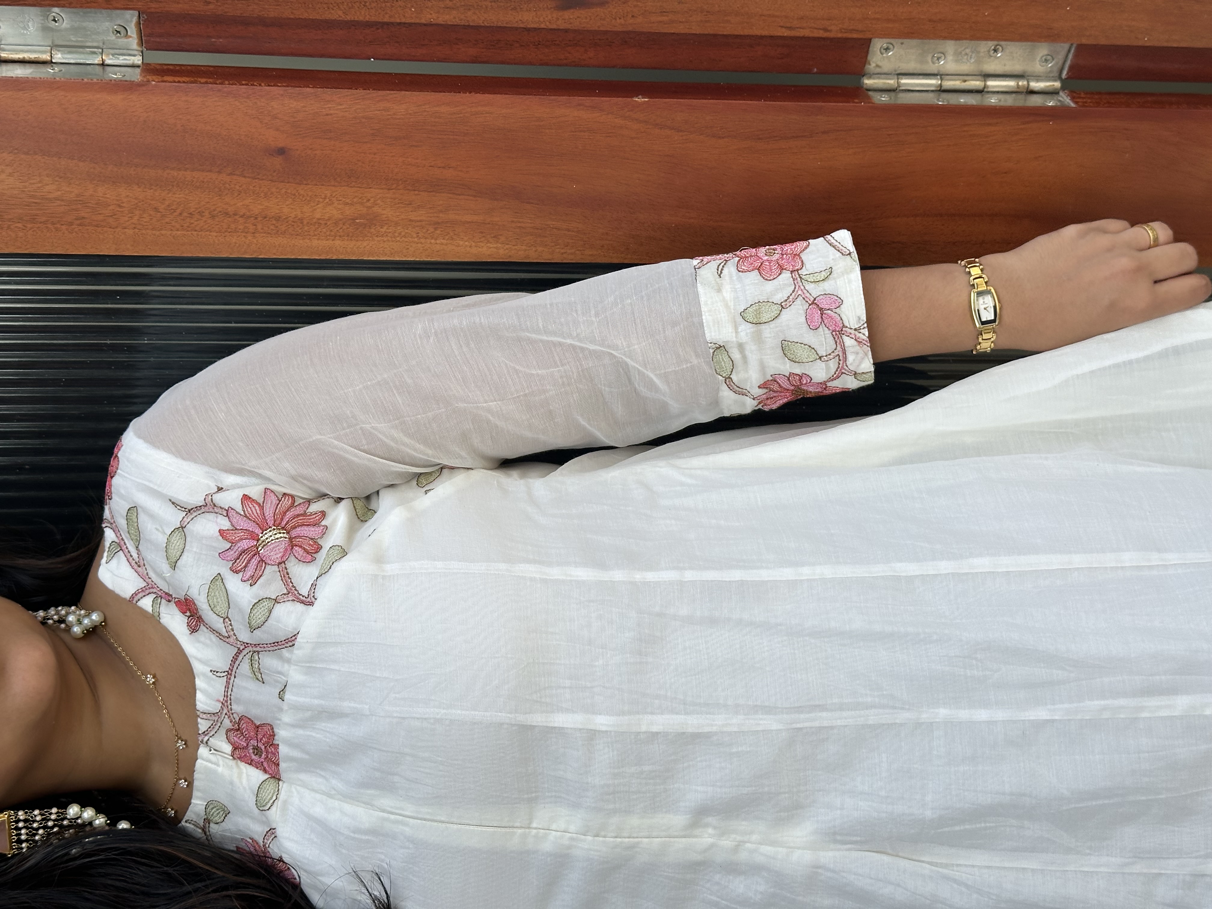 White Floral Chanderi  Embroidered feeding Kurta