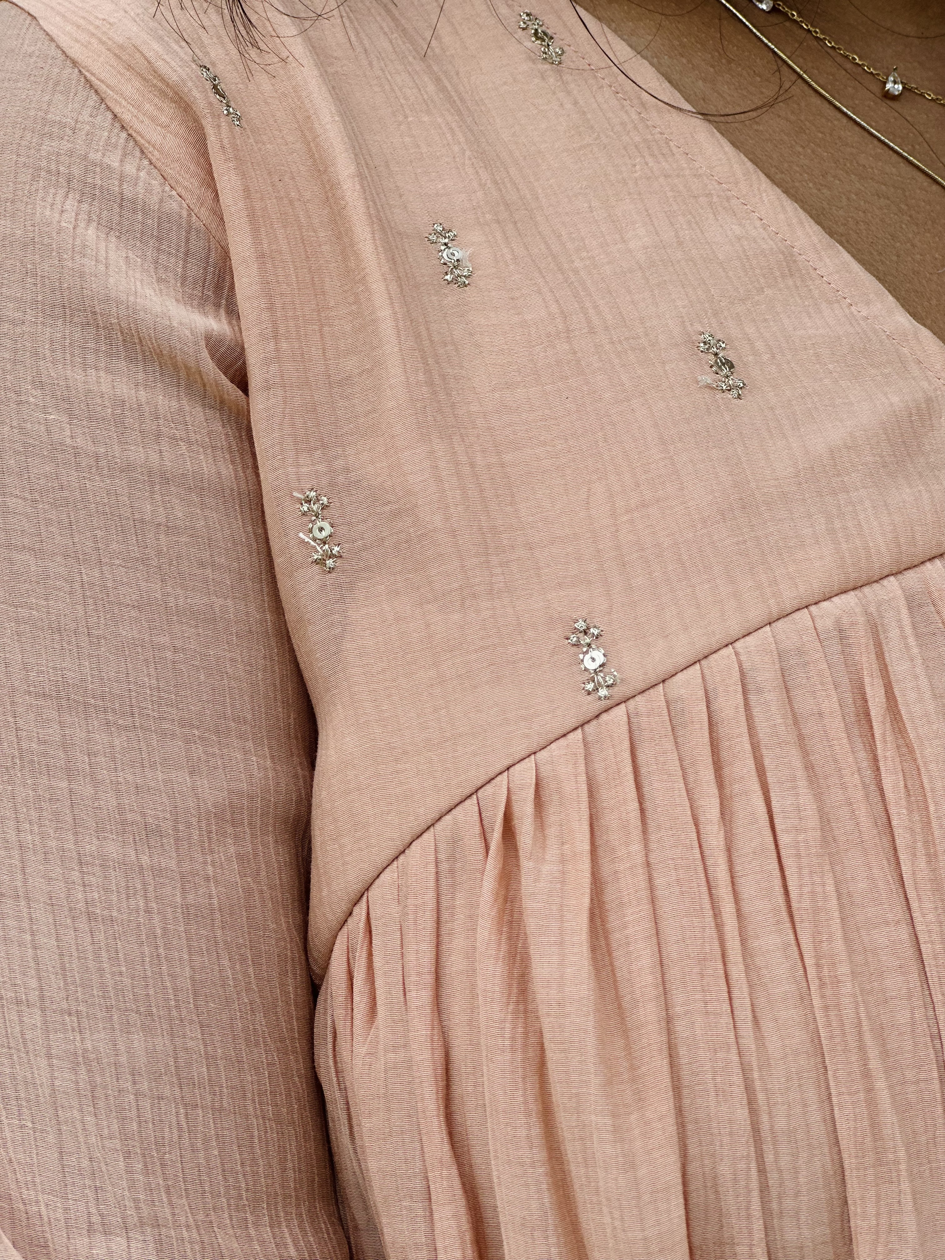 Peach-crushed chanderi long feeding kurti 