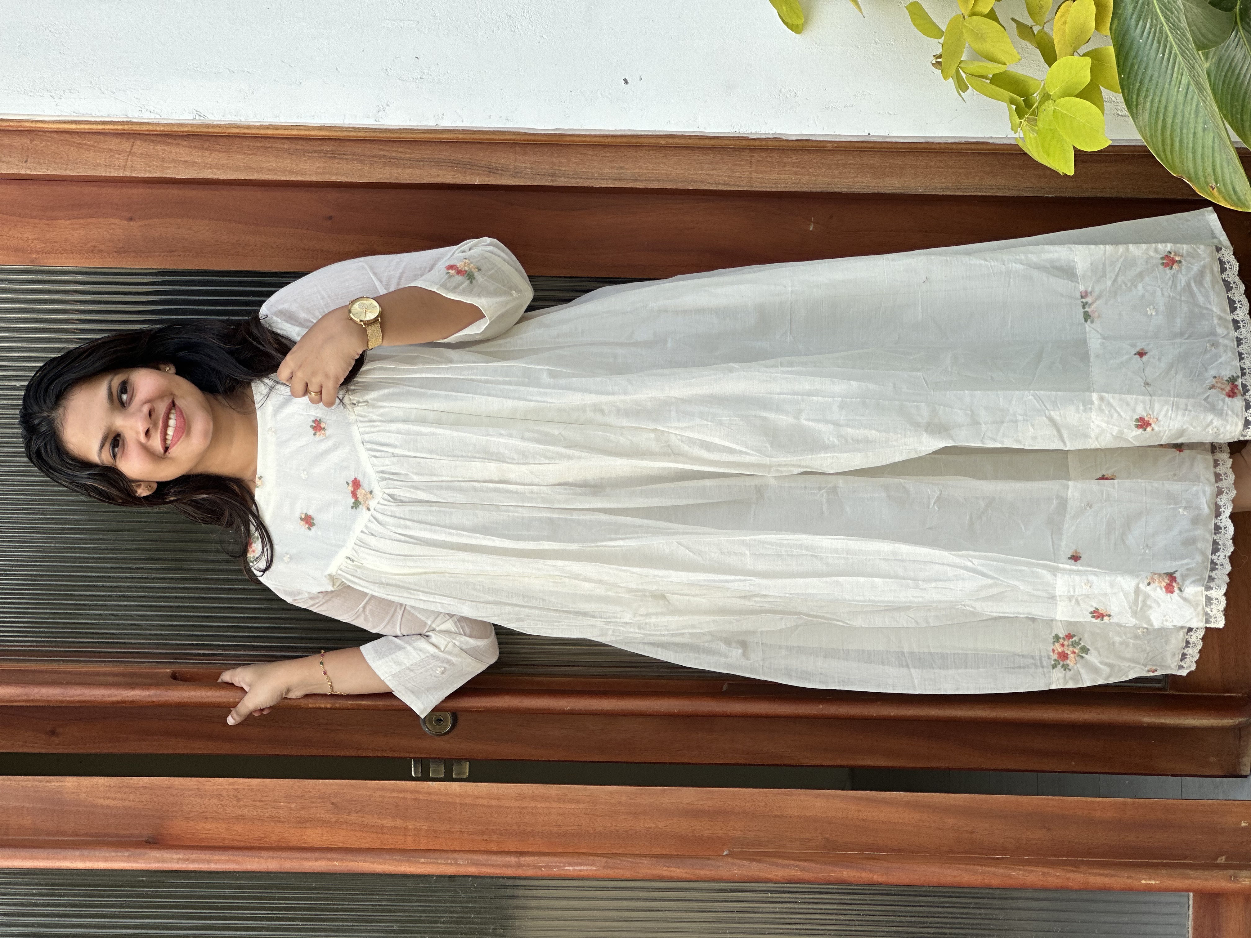  White glass Chanderi feeding  Floral Kurti