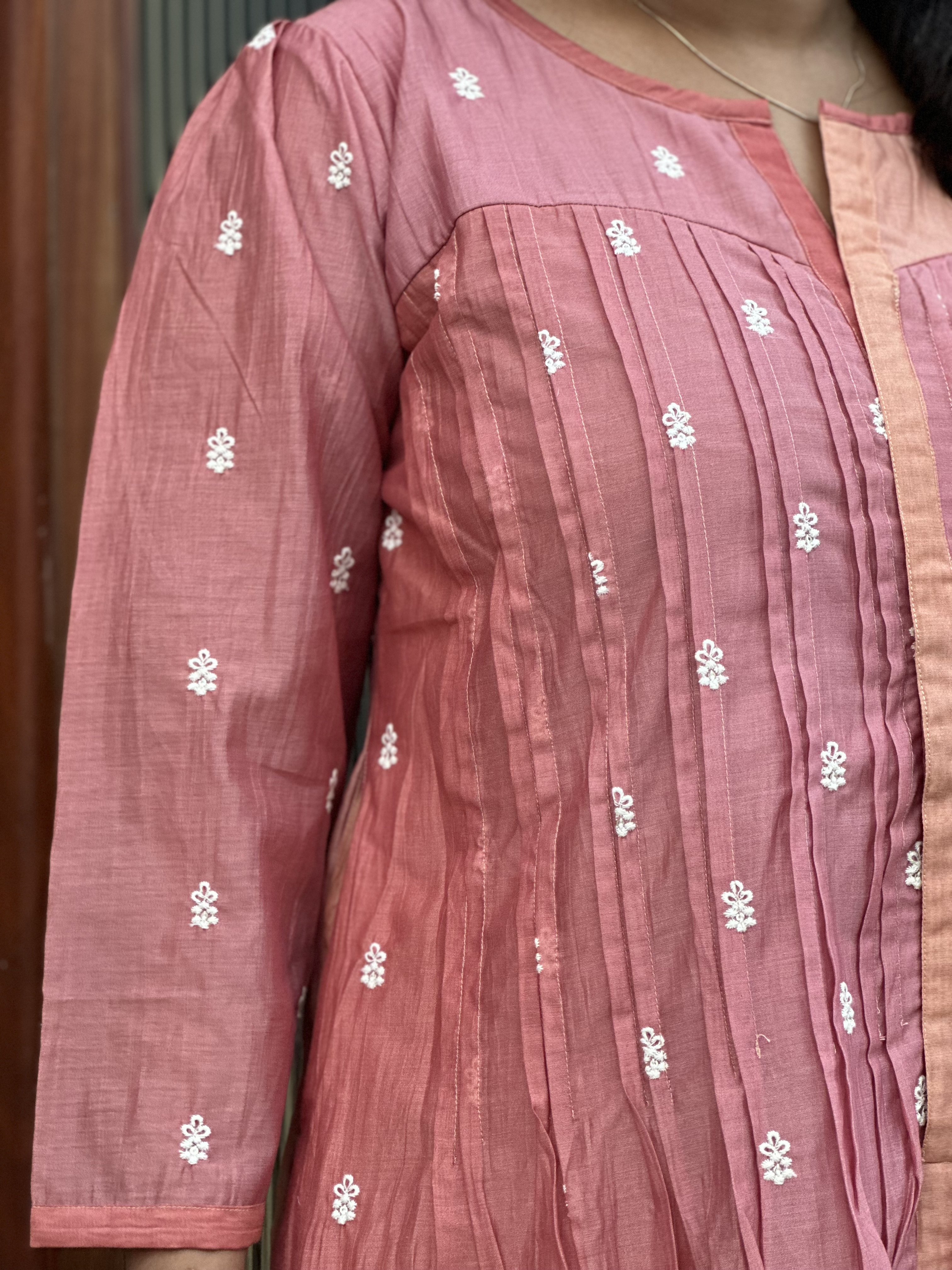 Embroidered Pink peach dual tone feeding Kurti