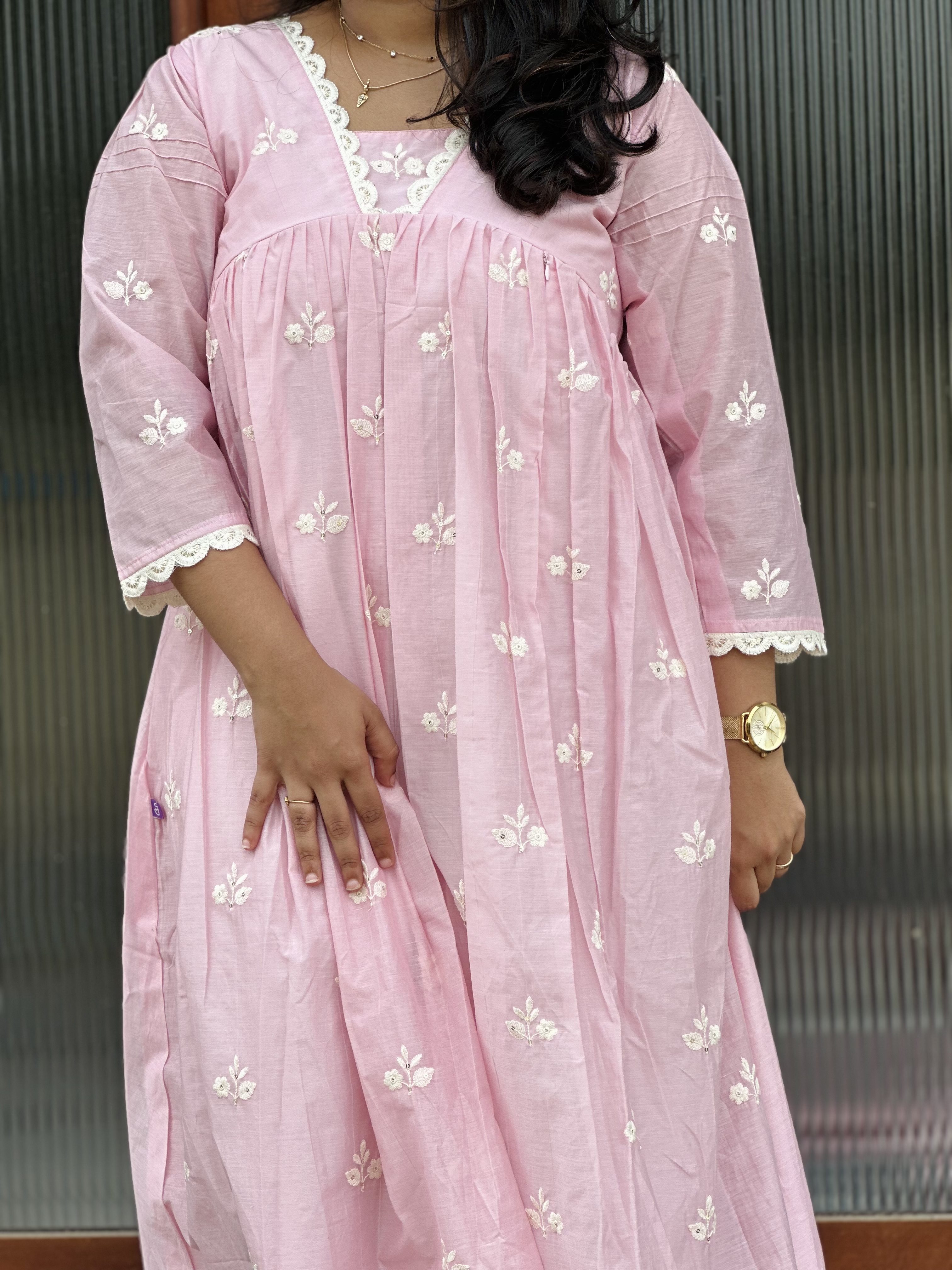 Embroidered Pink feeding  Kurti