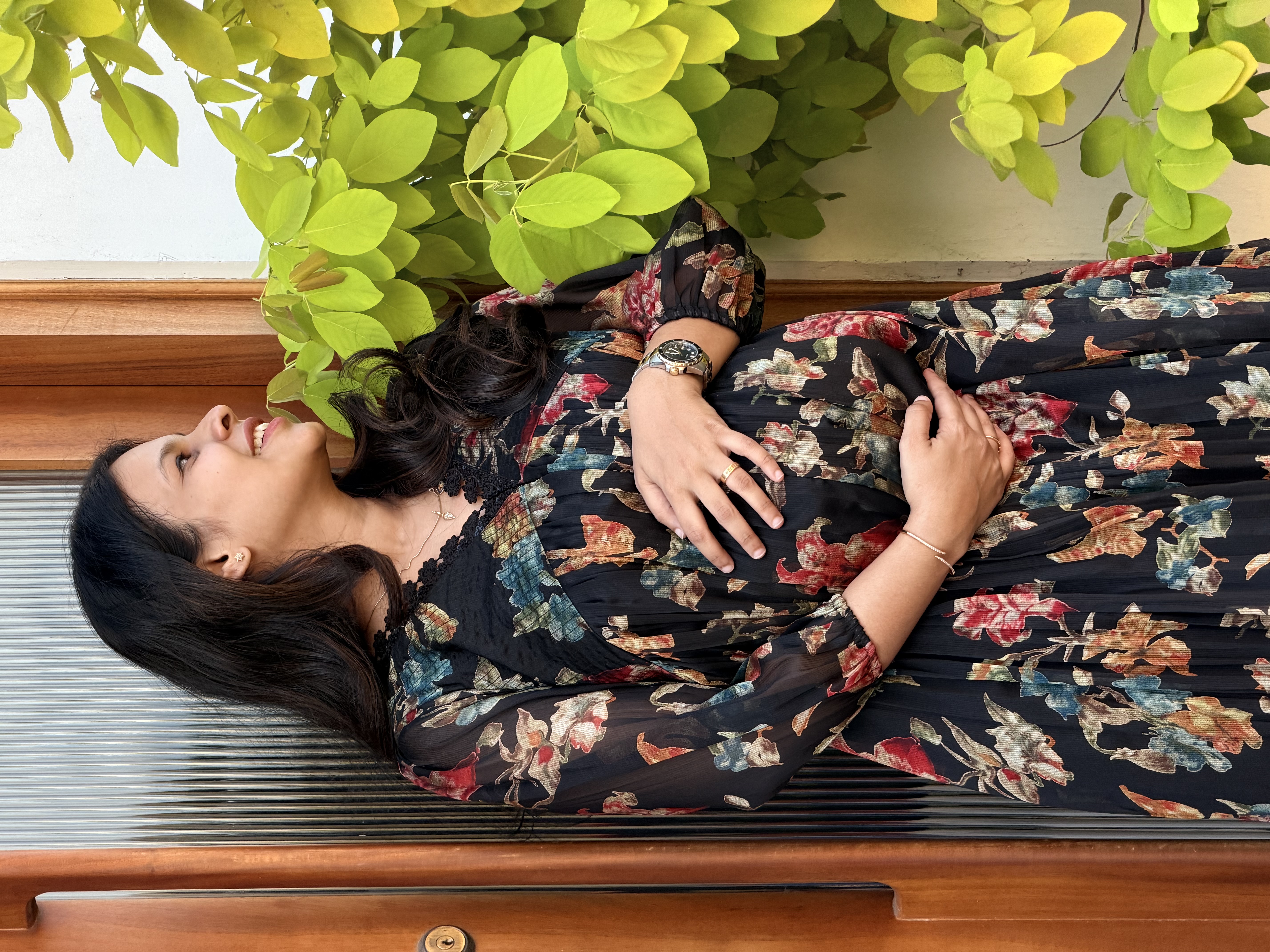 Black and blue Floral Print  feeding Maxi Dress