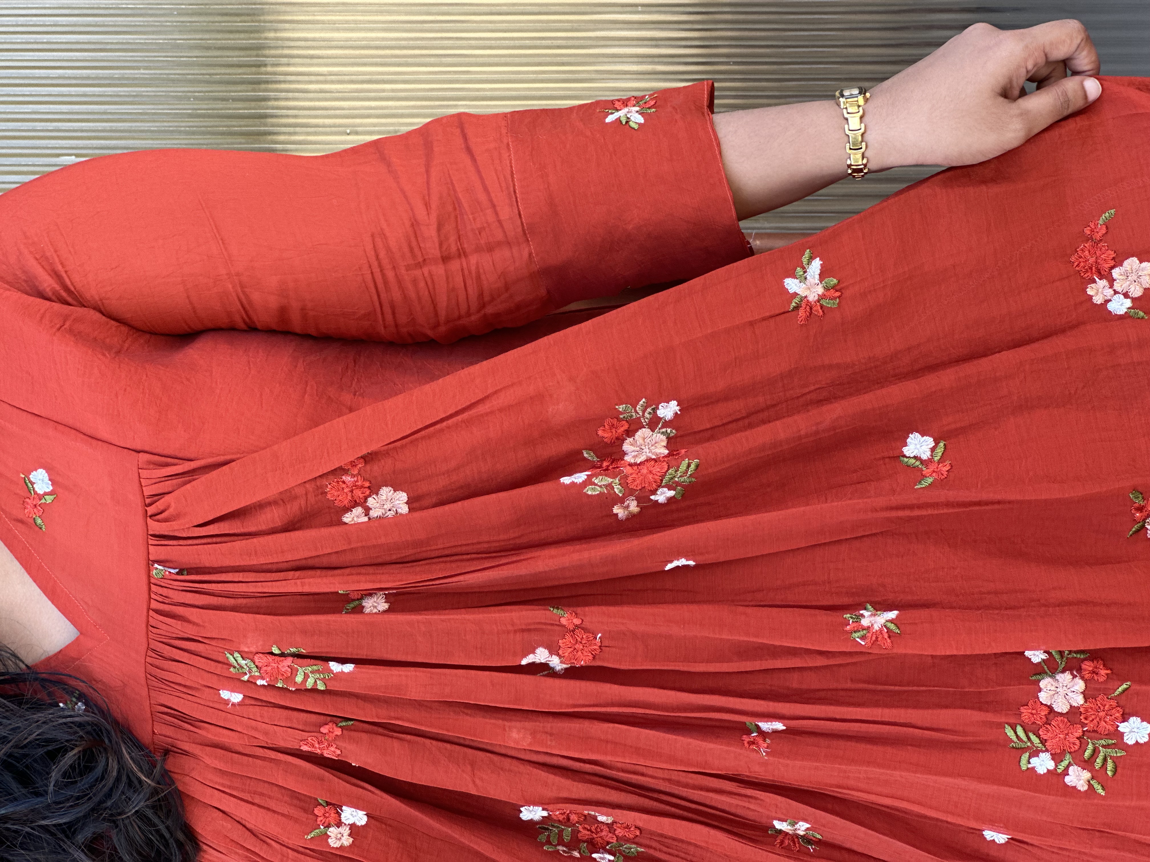 Embroidered rusty orange red feeding  tunic 