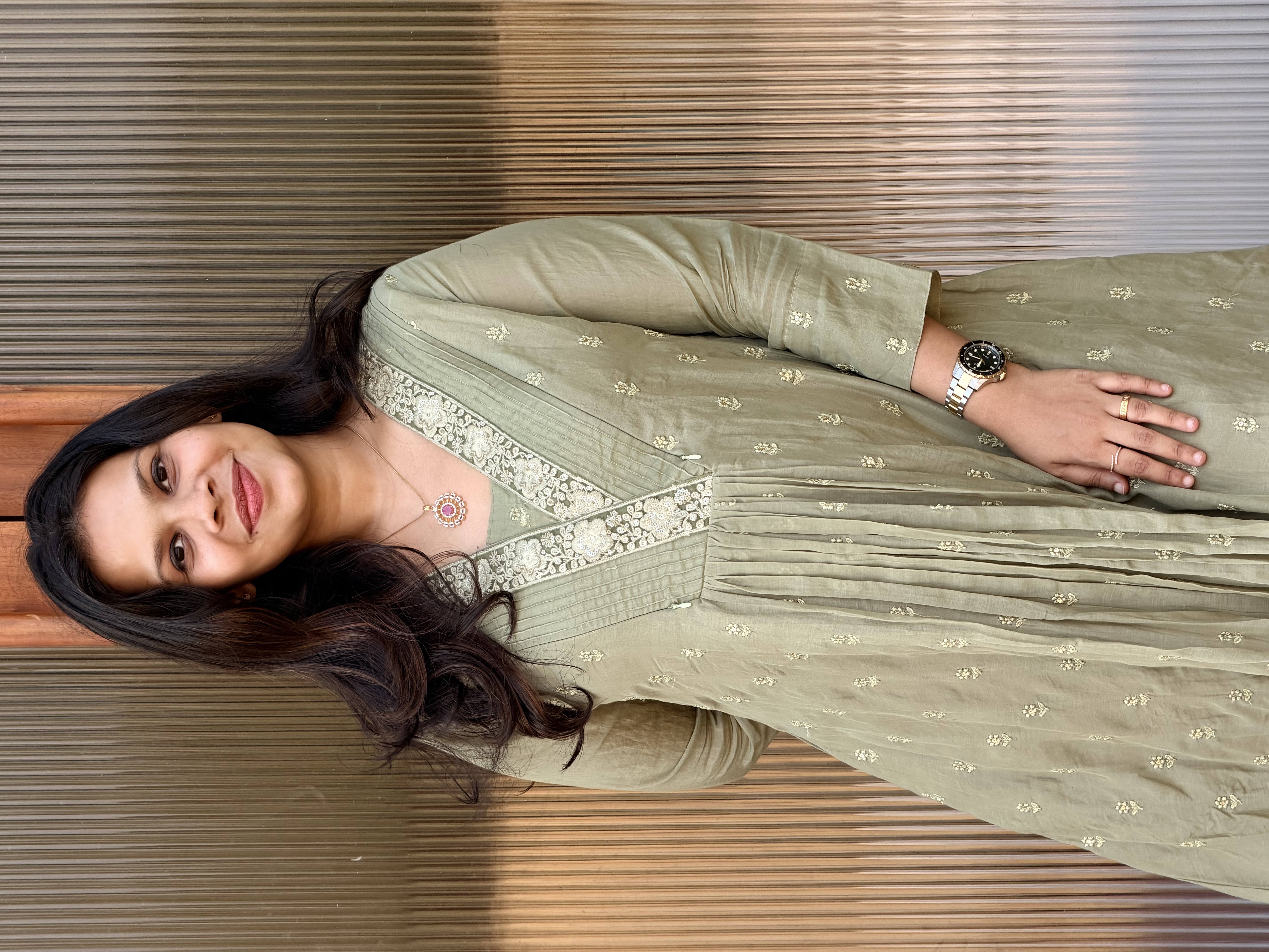 Olive Green chanderi feeding  Kurti