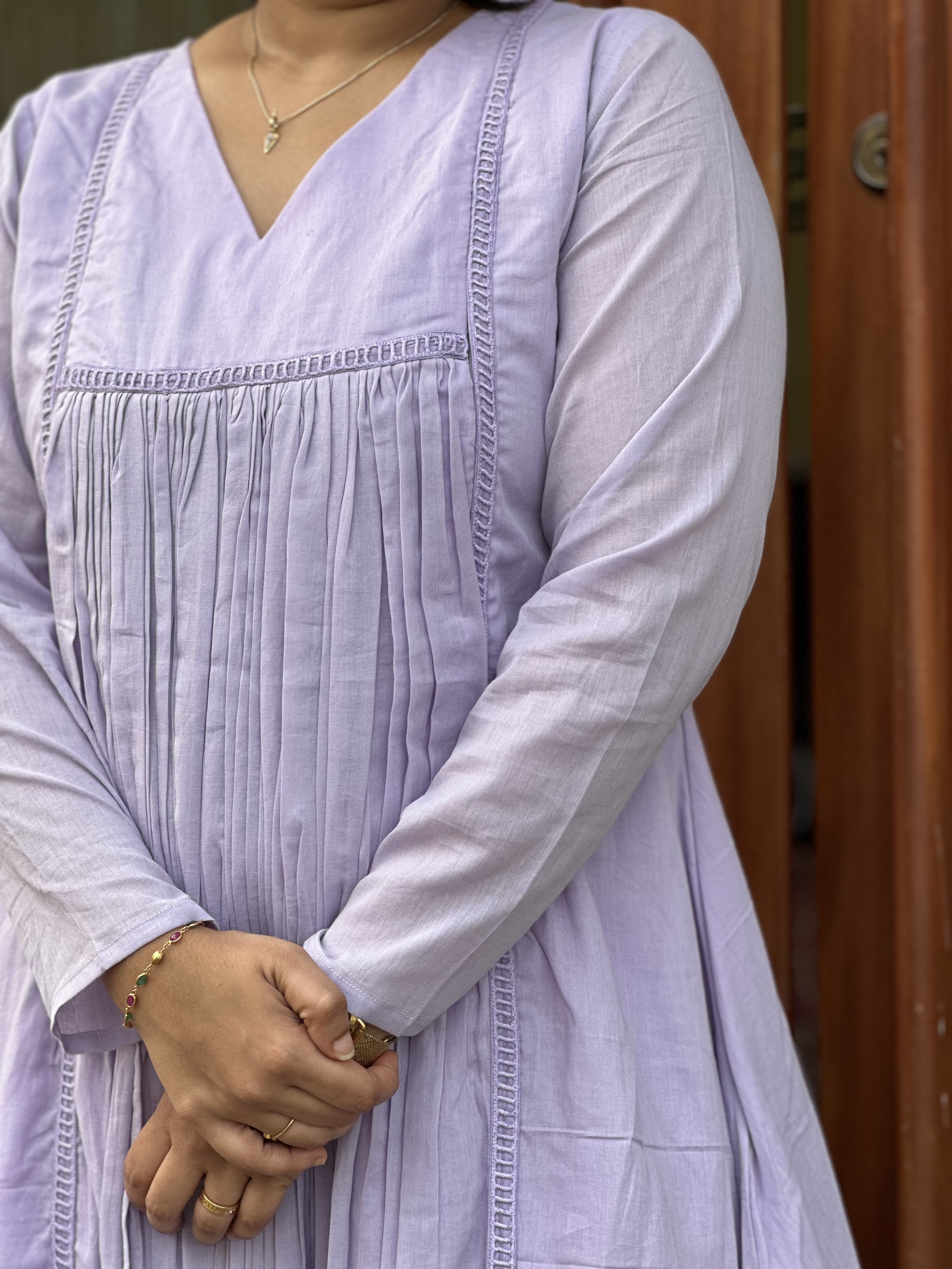 Lavender Pleated Cotton Kurta