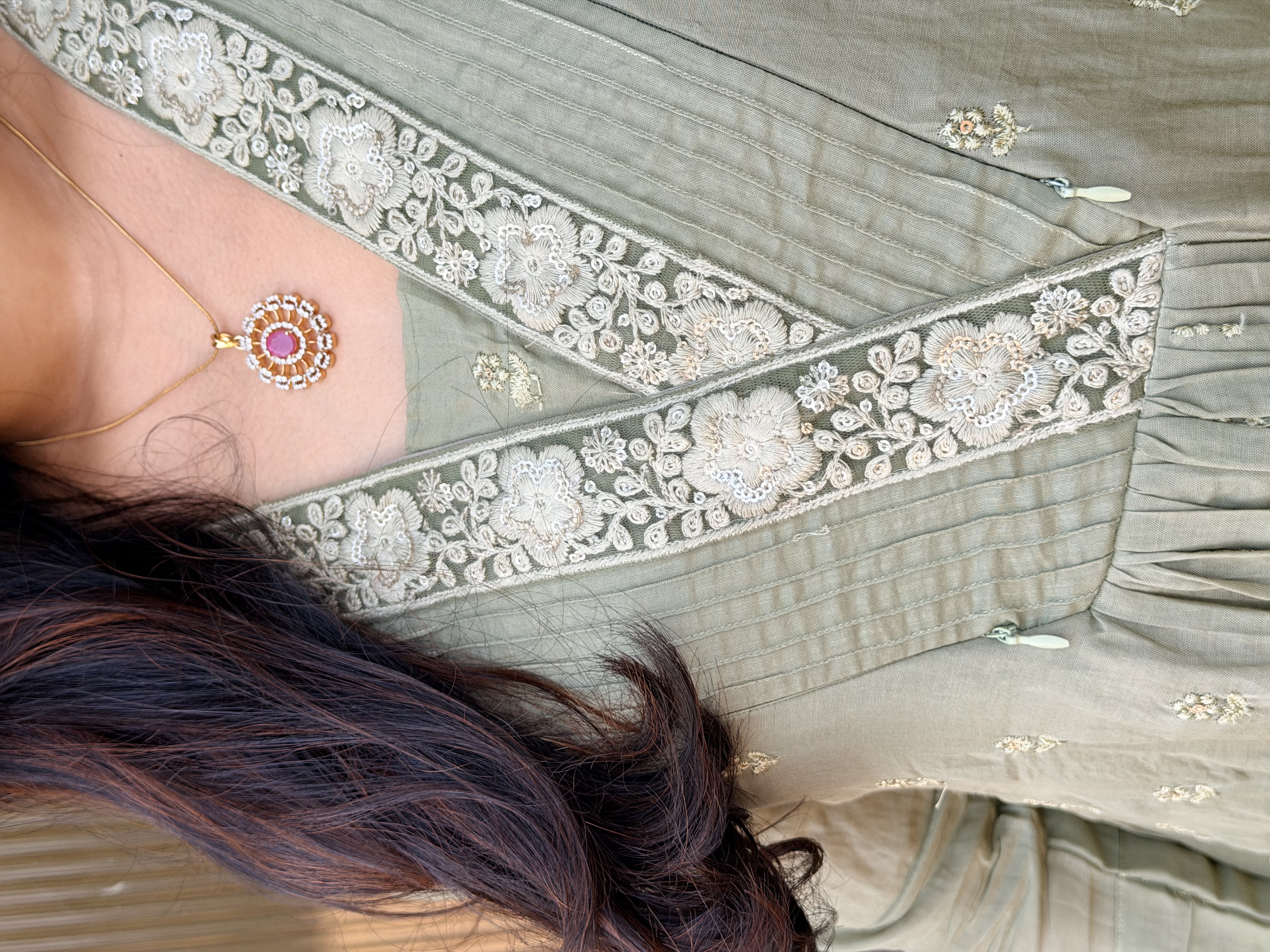 Olive Green chanderi feeding  Kurti