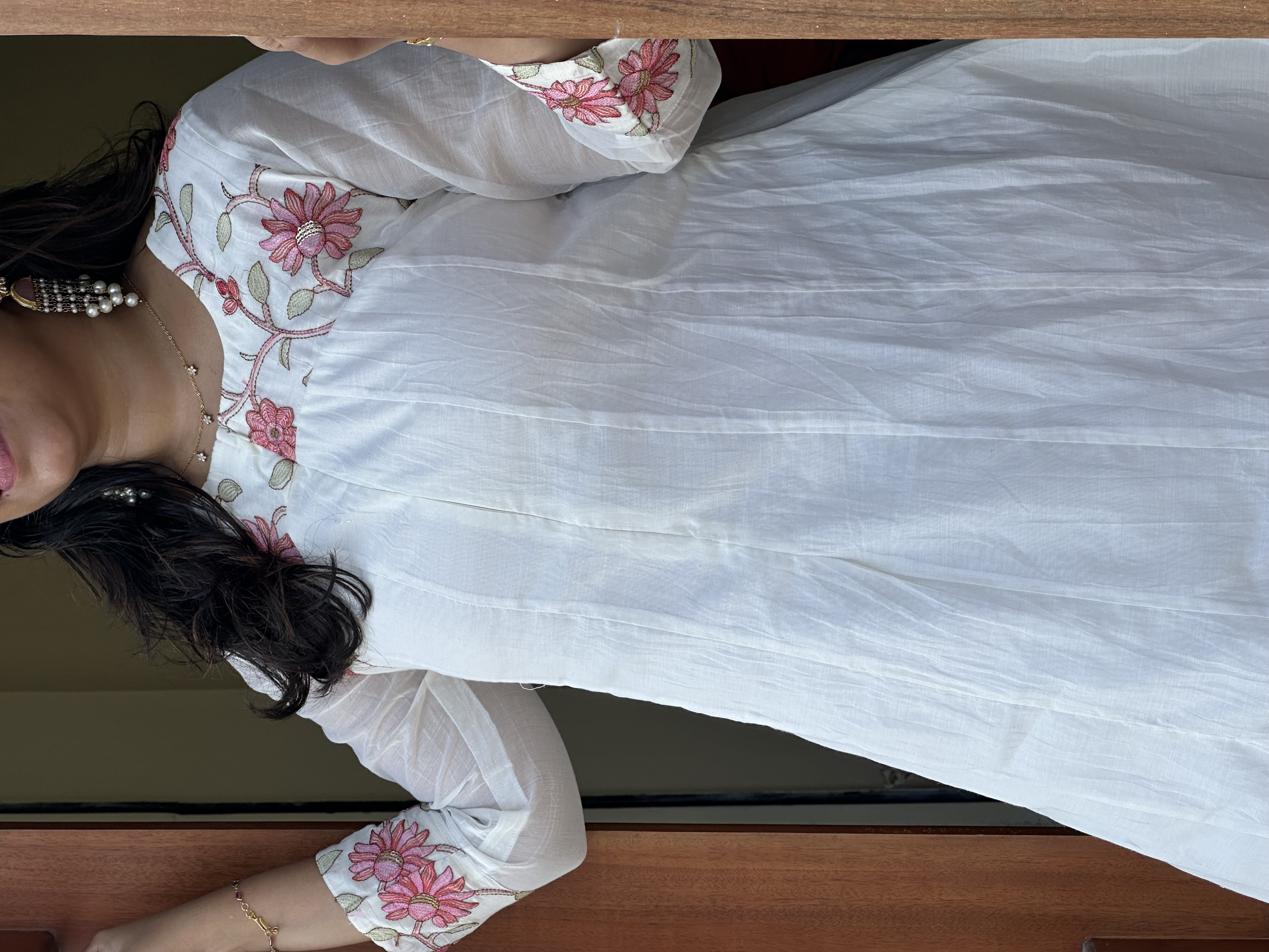 White Floral Chanderi  Embroidered feeding Kurta