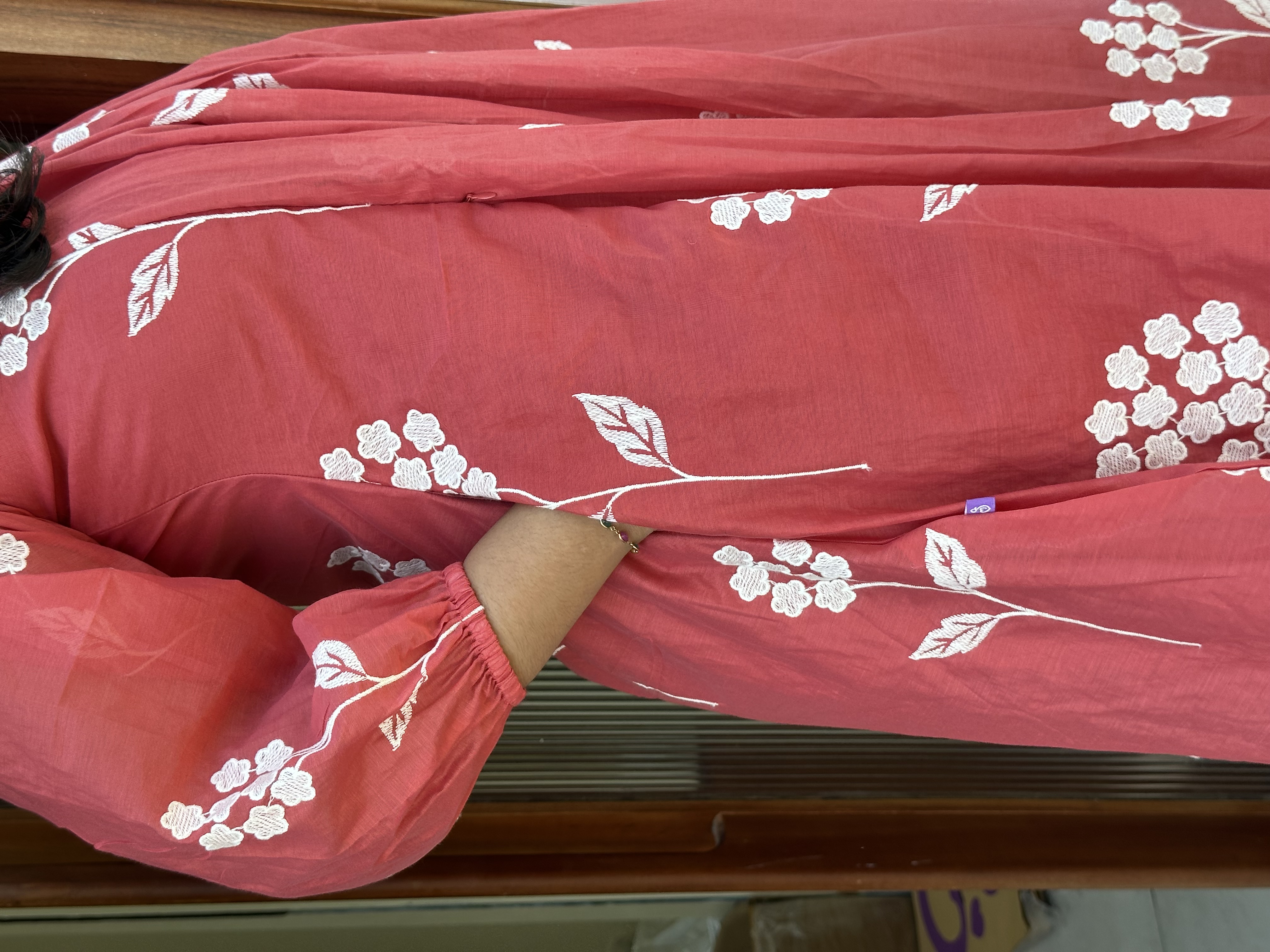 Reddish pink  glass Chanderi feeding Dress