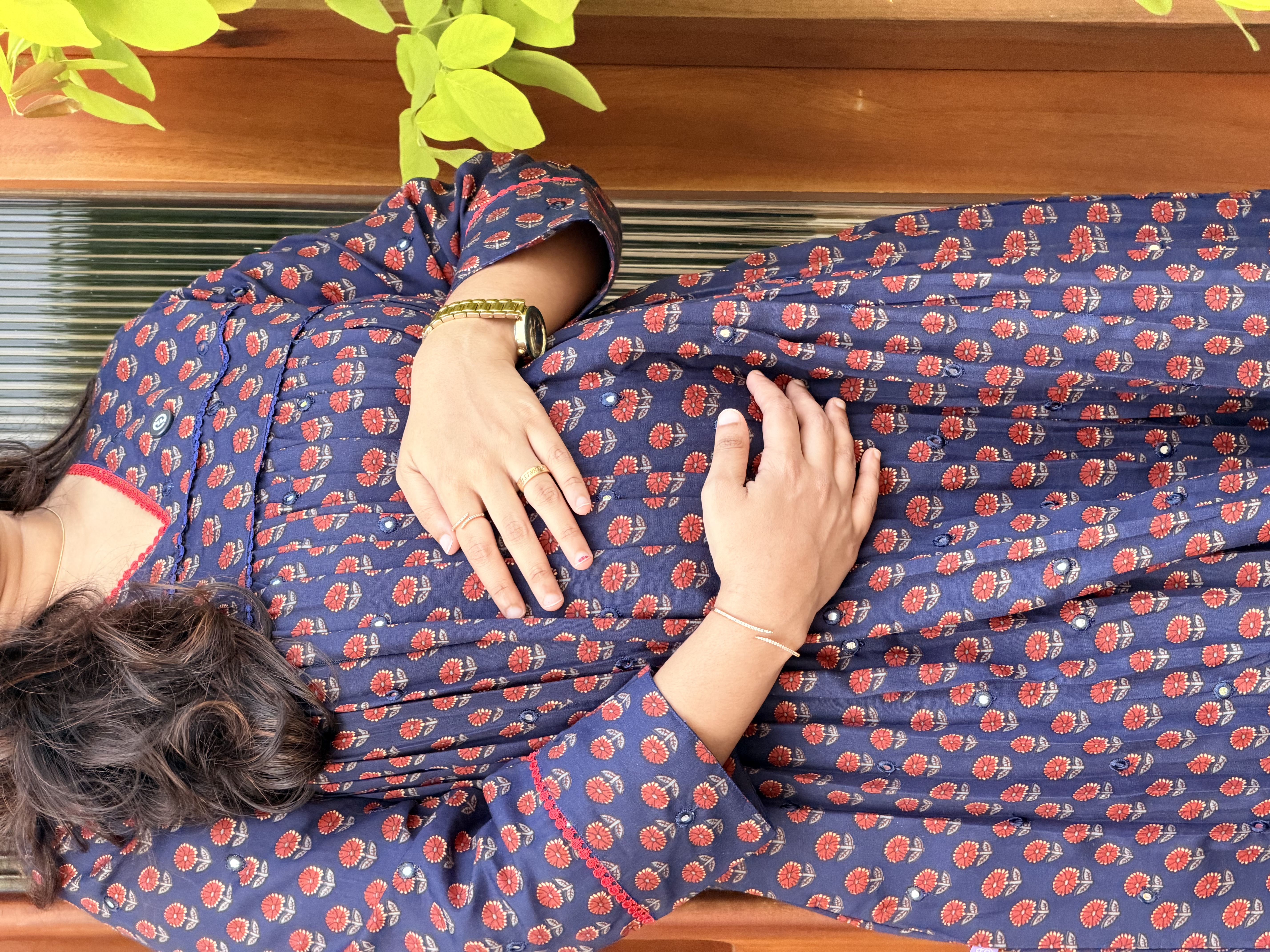  Navy Blue mirror worked feeding  Kurti