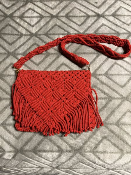 Handmade Red Macrame Shoulder Bag
