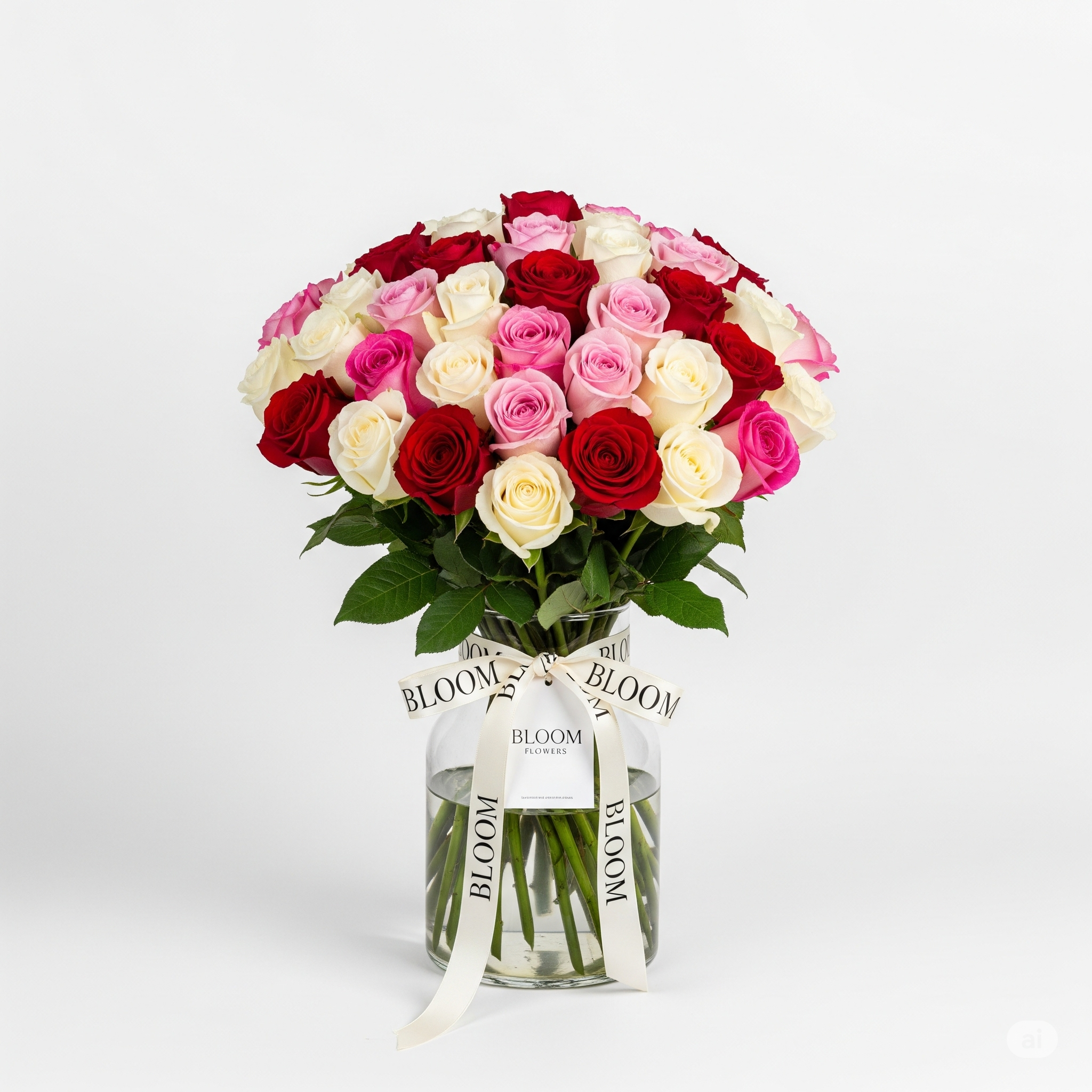 Bouquet of Mixed Roses in Vase