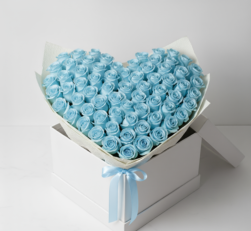 Heart-Shaped 200 Blue Roses Bouquet