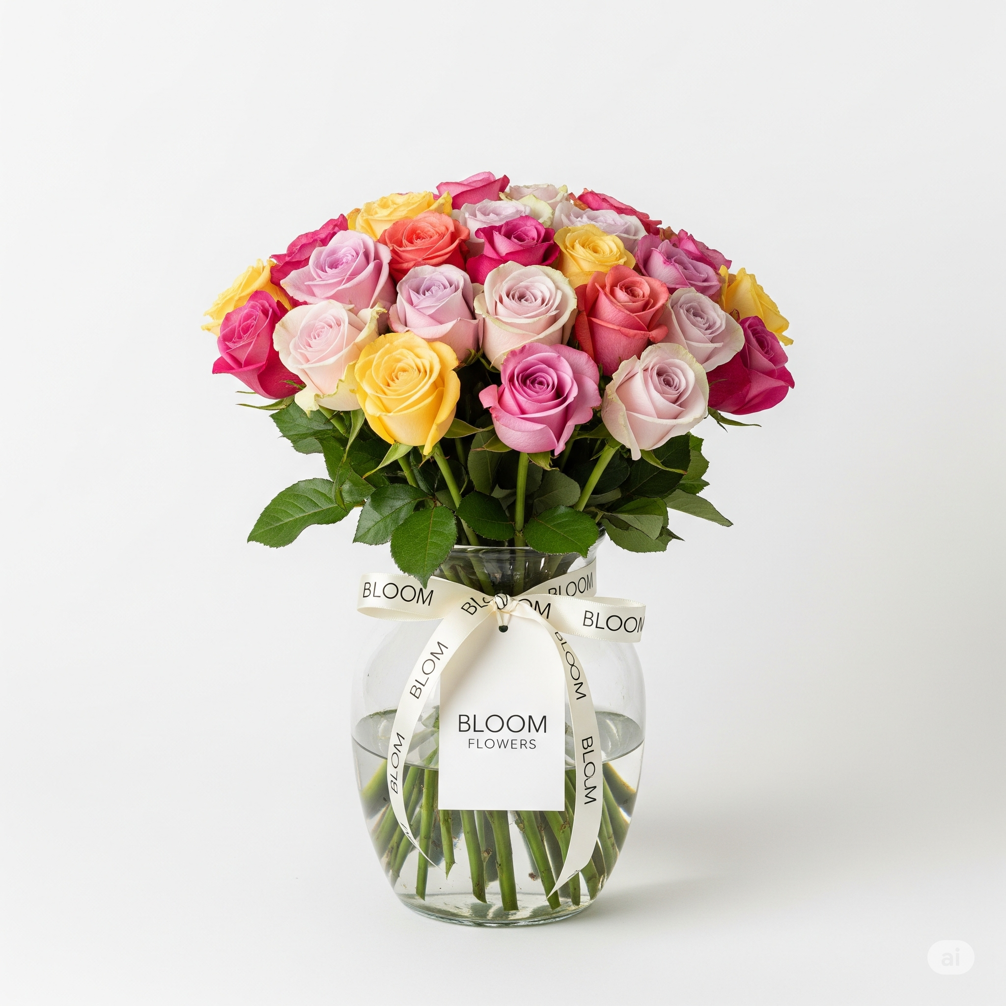 Bouquet of Mixed Roses in Vase