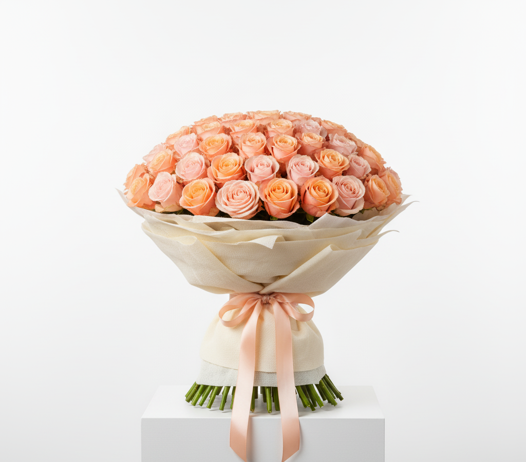 150 Elegant Peach Roses Bouquet