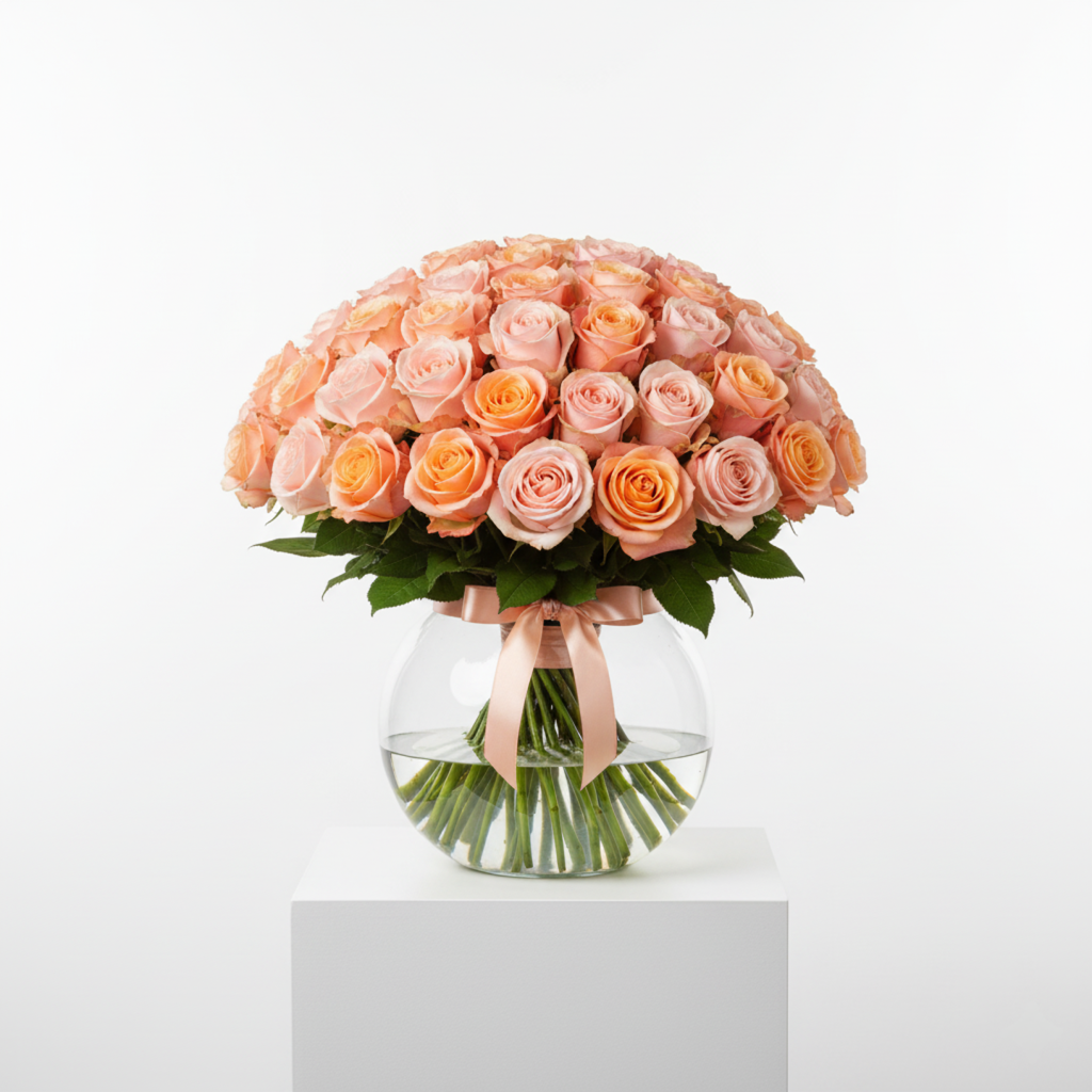 50 Peach Roses Bouquet