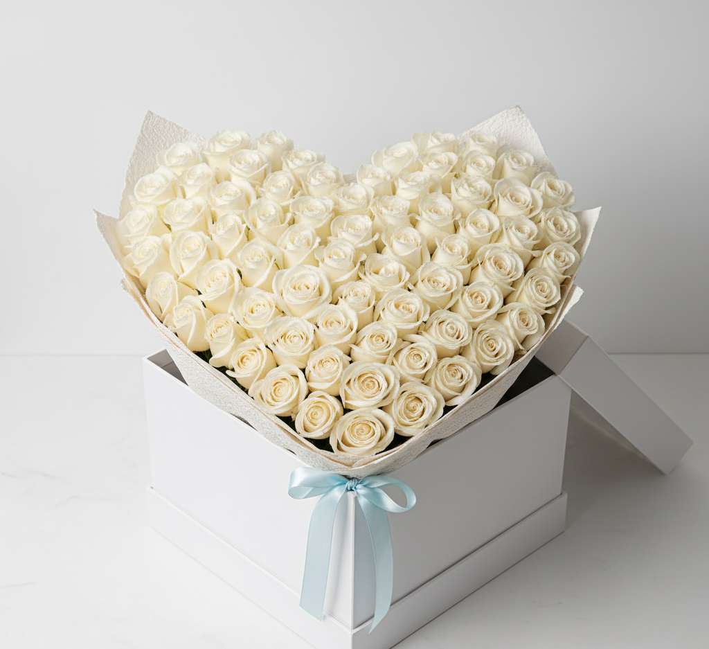 Heart-Shaped 200 White Roses Bouquet