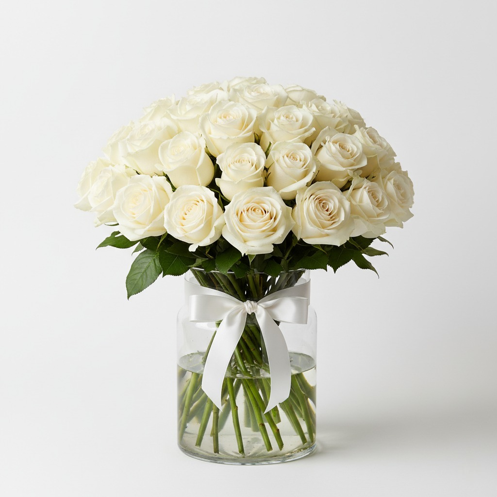 50 white roses bouquet