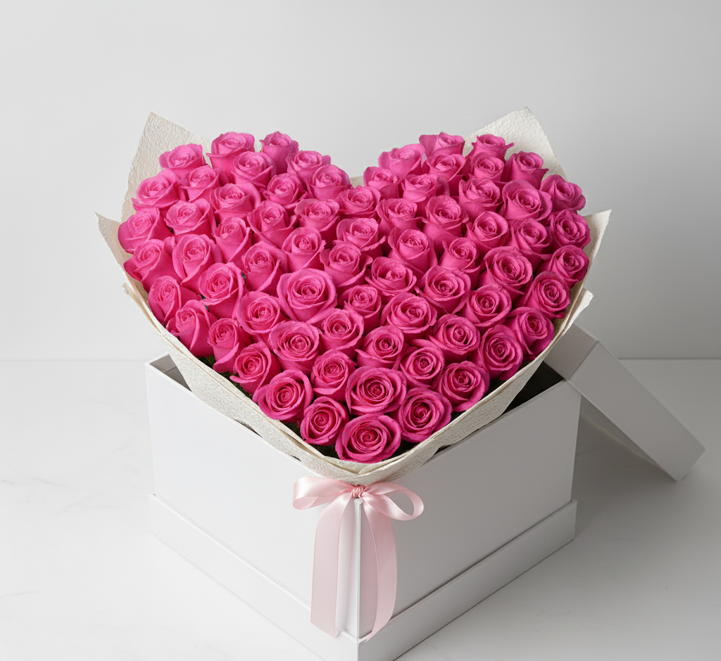 Heart-Shaped 200 Pink Roses Bouquet