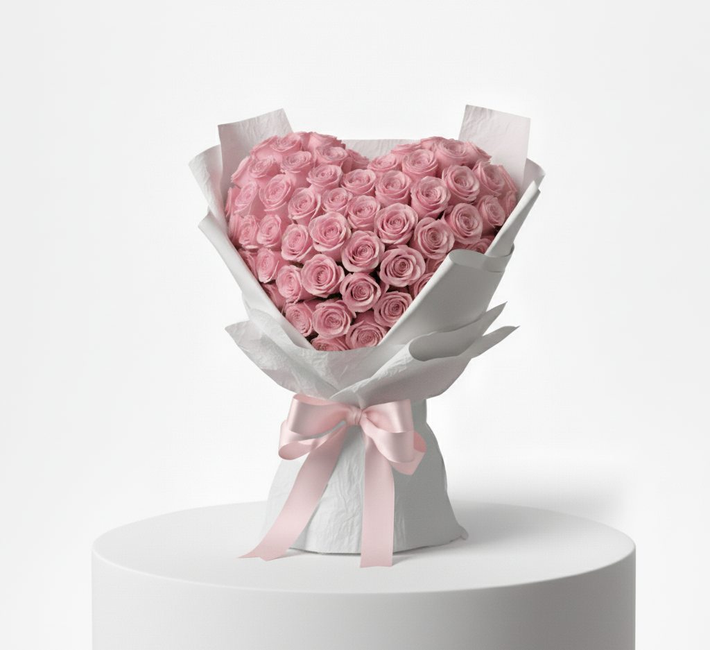 Heart-Shaped 365 Pink Roses Bouquet