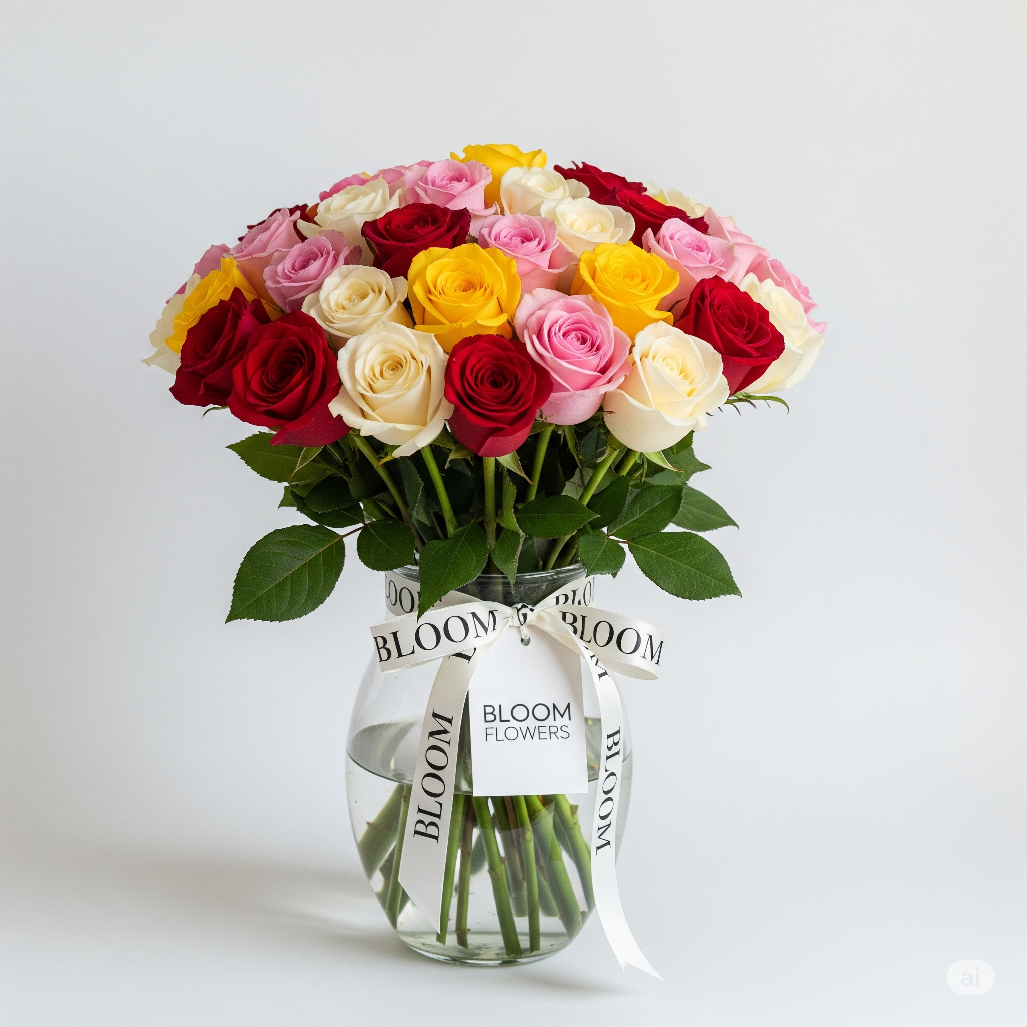 Bouquet of Mixed Roses in Vase