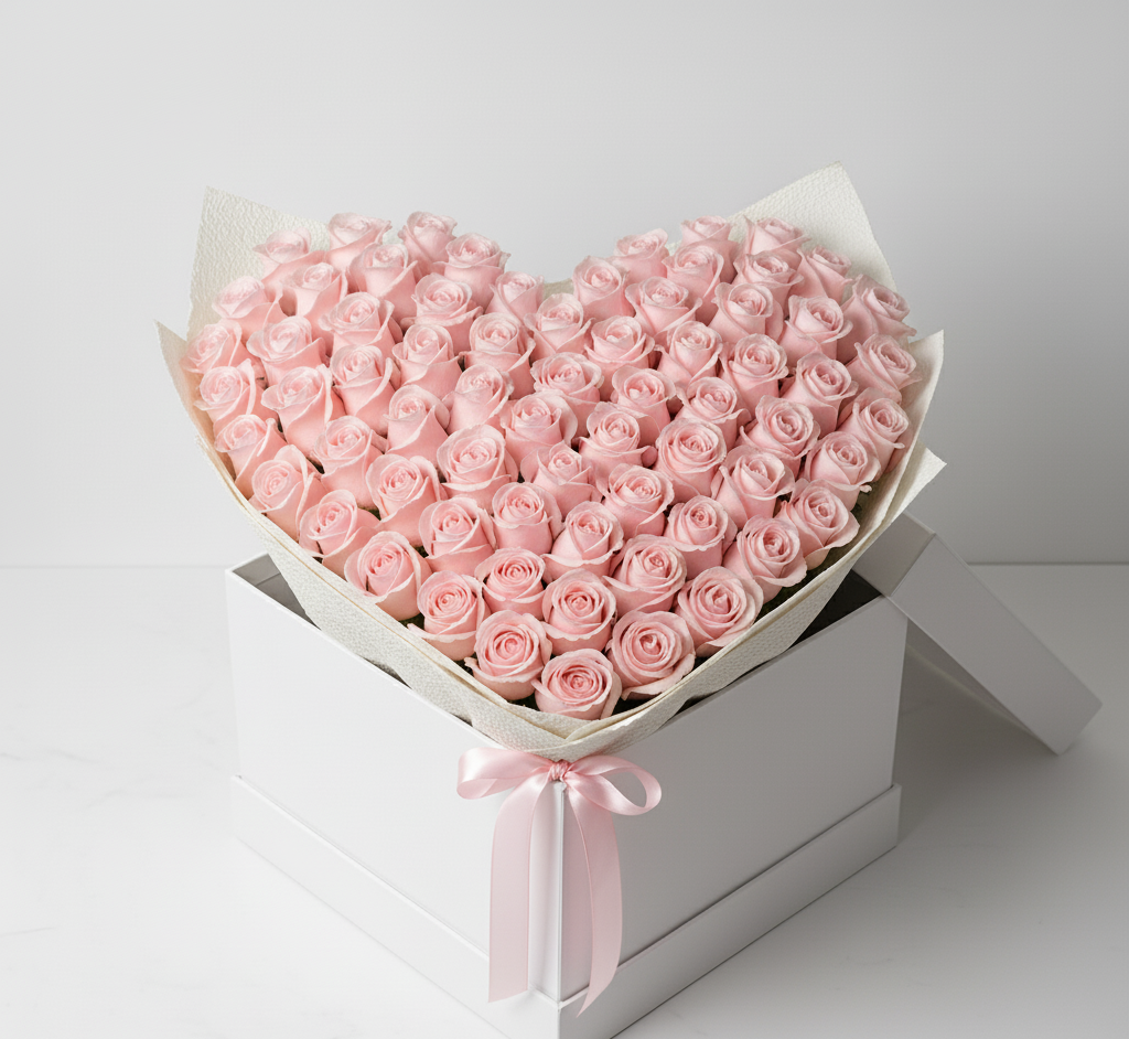 Heart-Shaped 200 Pink Roses Bouquet