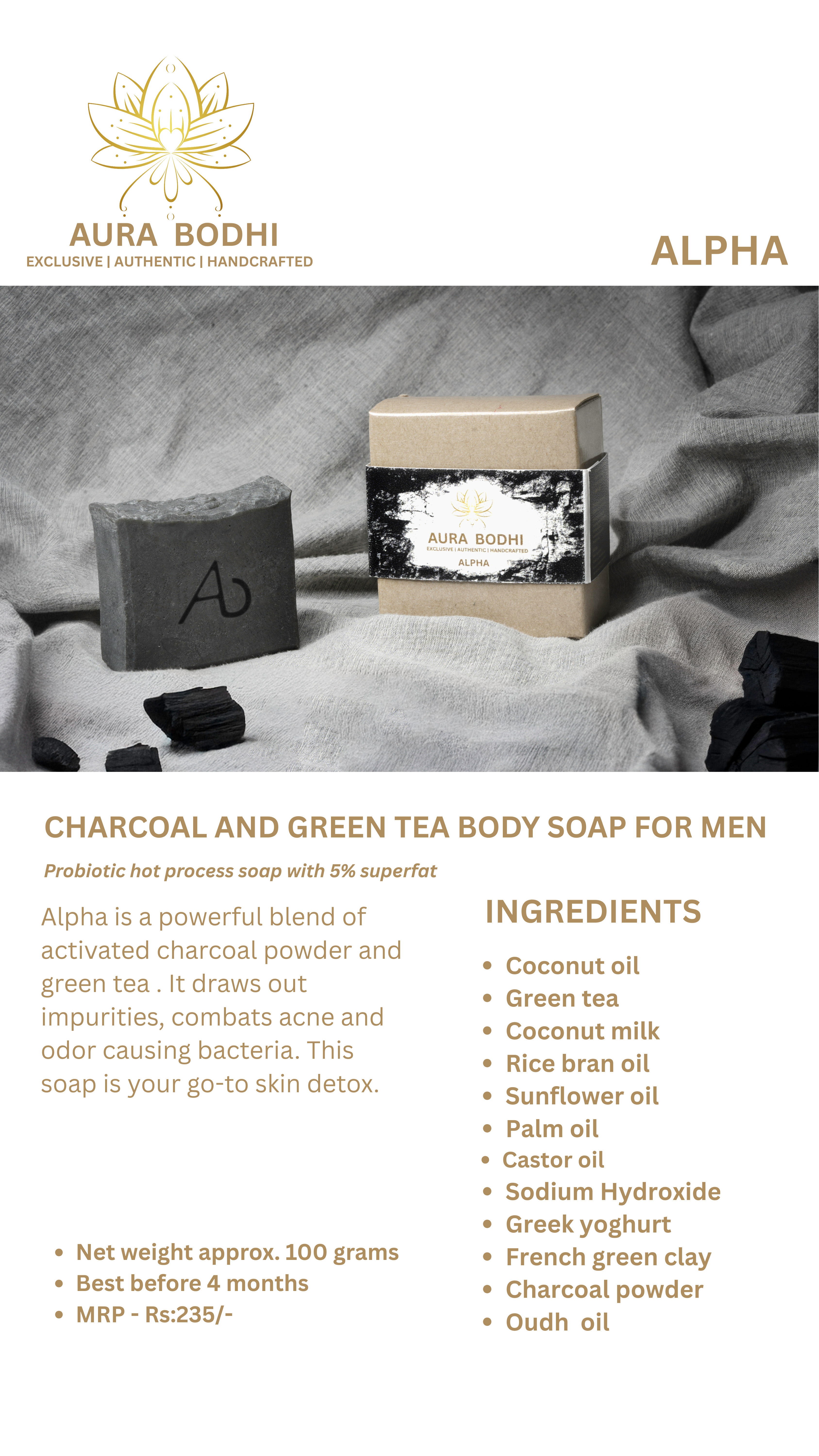 Charcoal and Green Tea Body Soap for Men