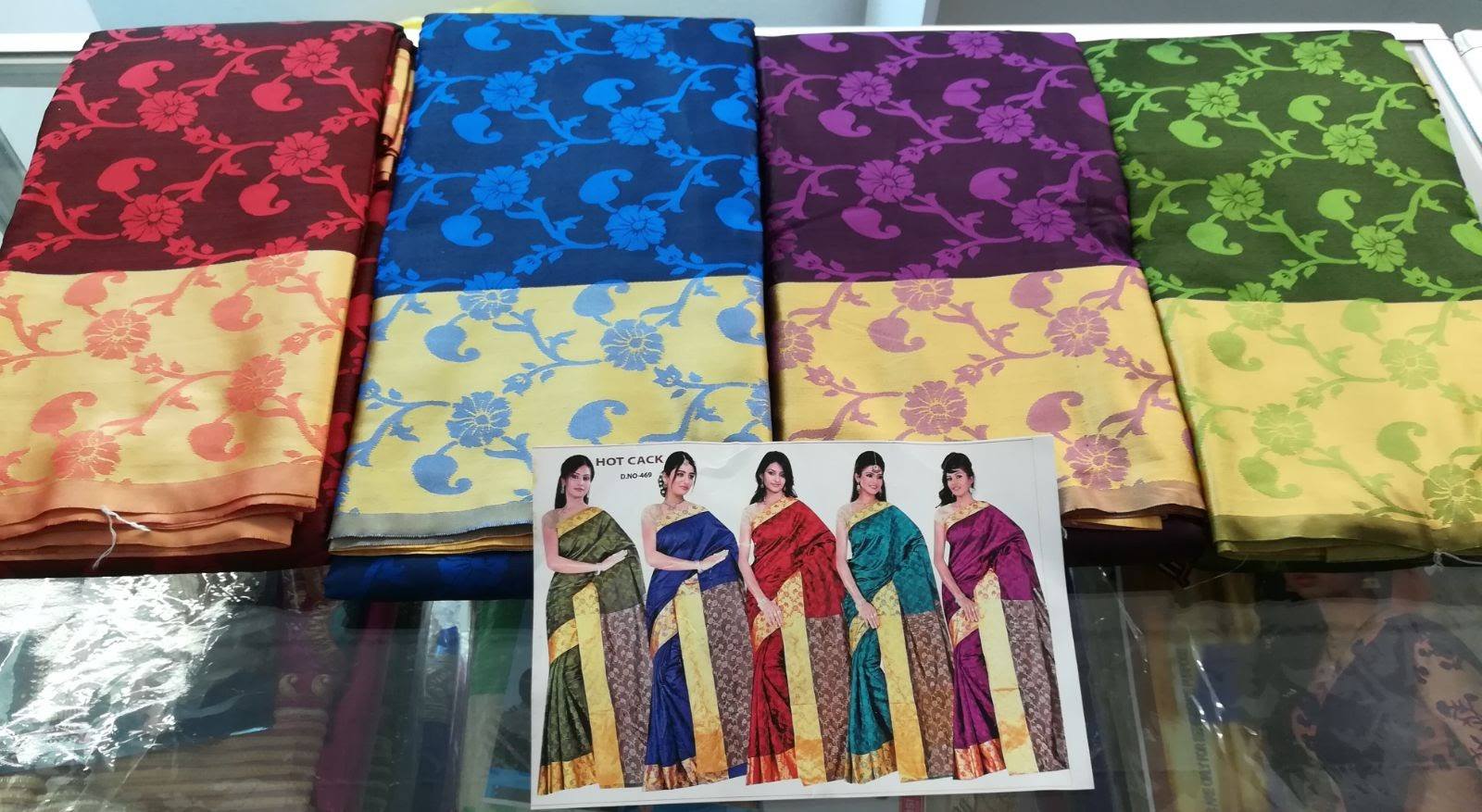 Saree in Rot, Blau, Lila & Grün