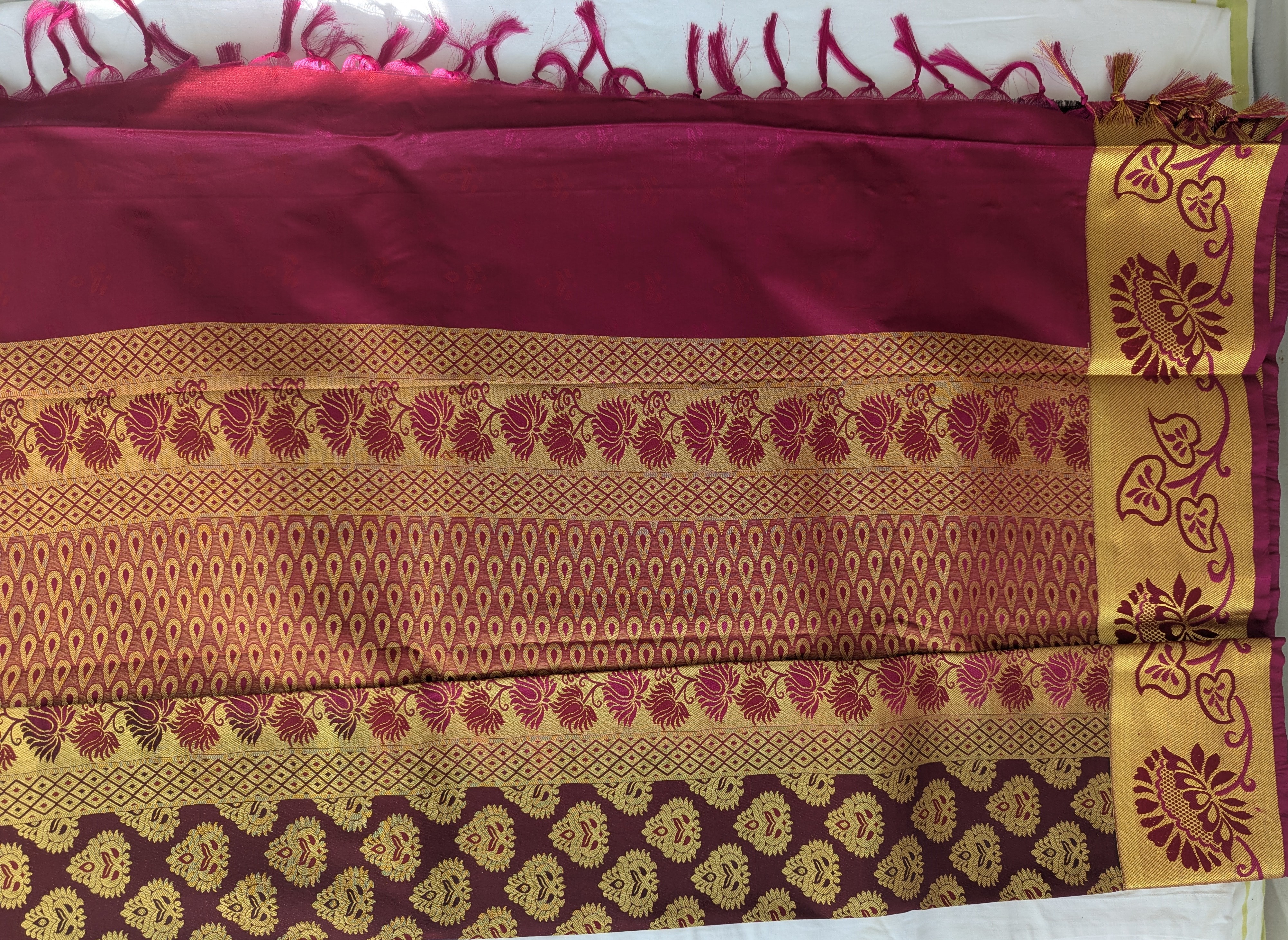 Eleganter Saree mit goldenen Mustern