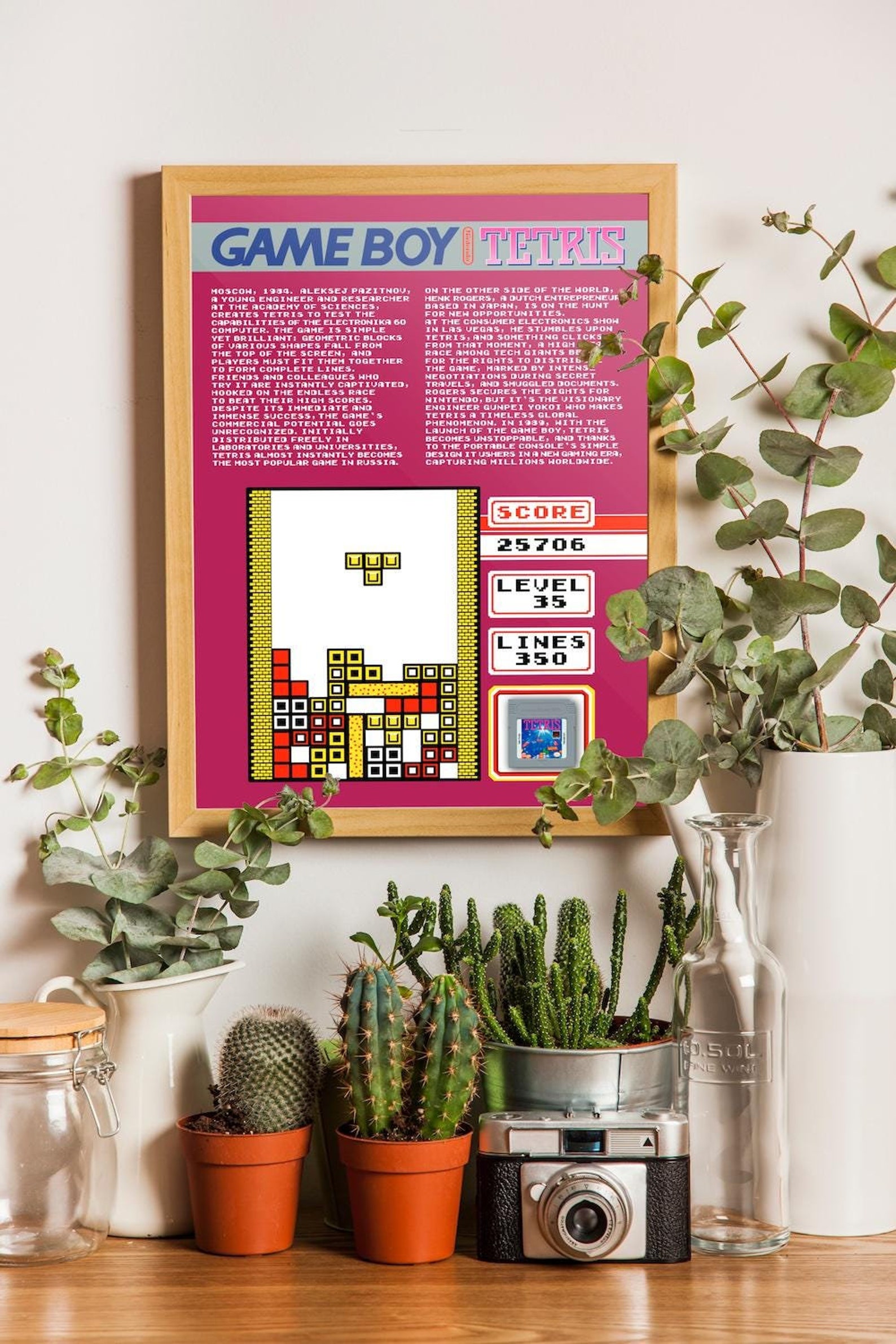 Nintendo Tetris Poster with Original Game Boy Cartridge