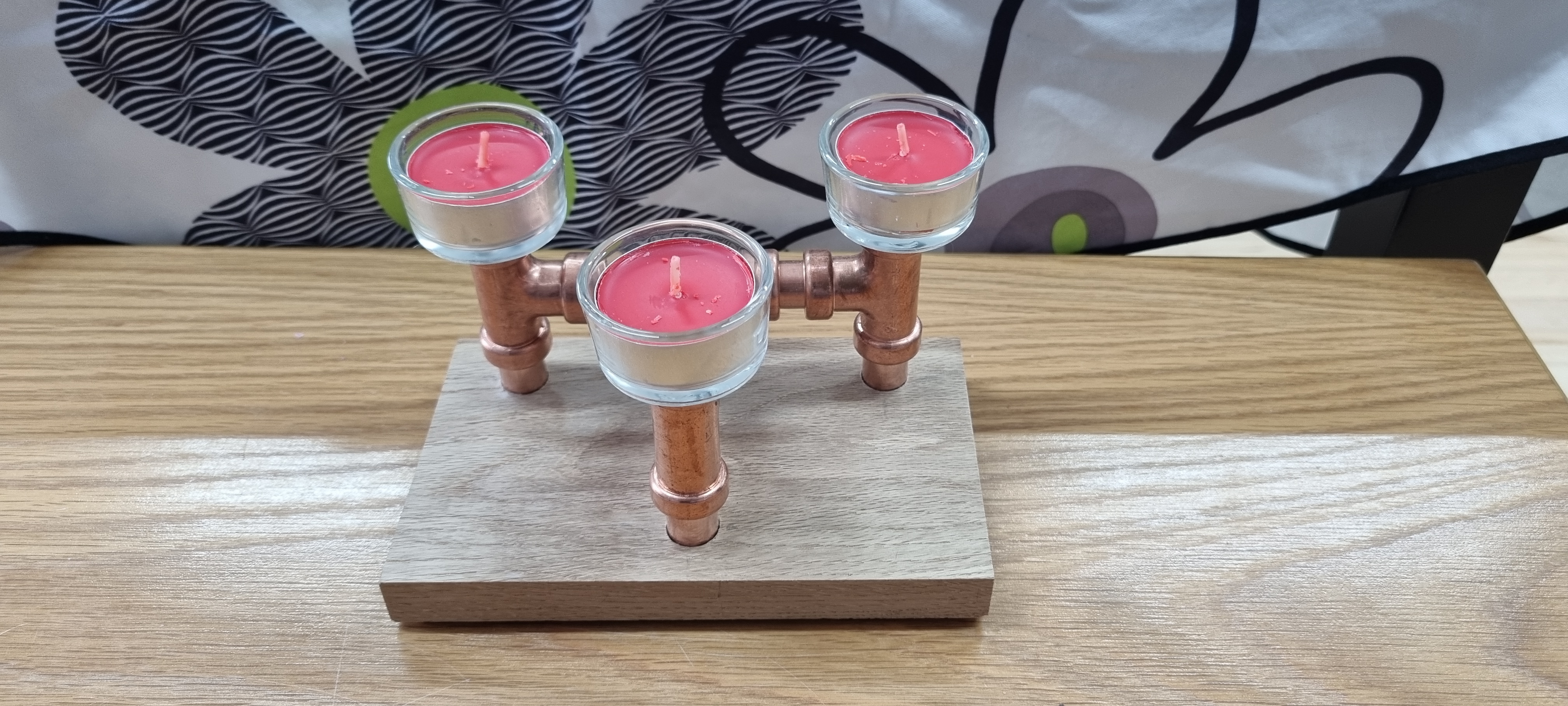 Oak and Copper, 3 Tea Light Holder