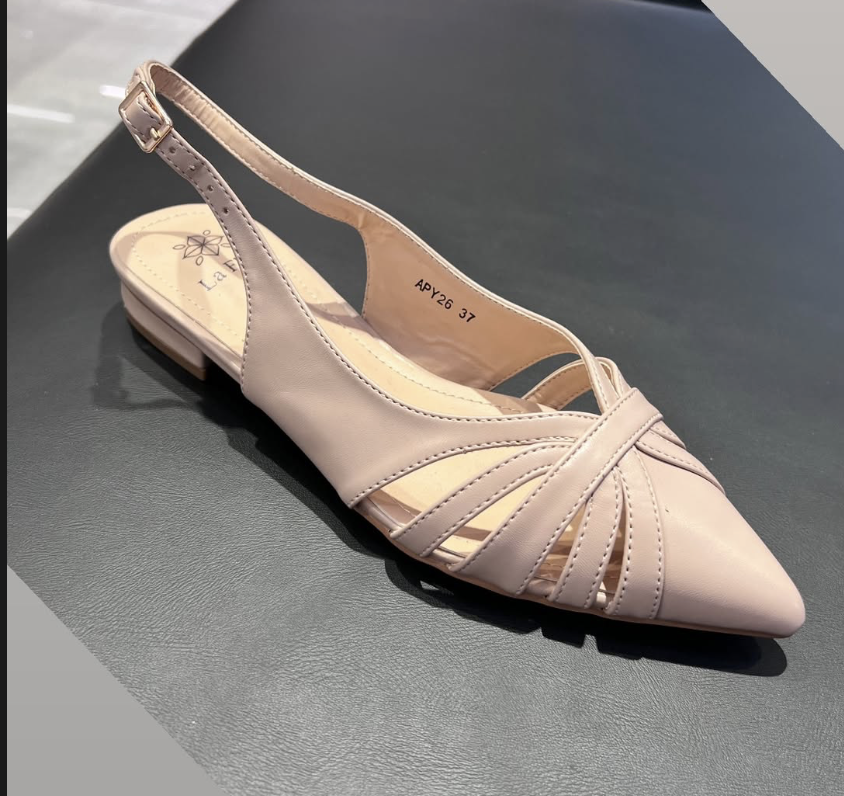 Beige Pointed Toe Slingback Flat