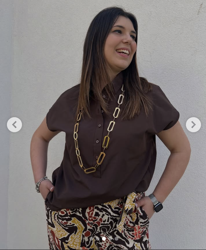 Brown Short Sleeve Blouse