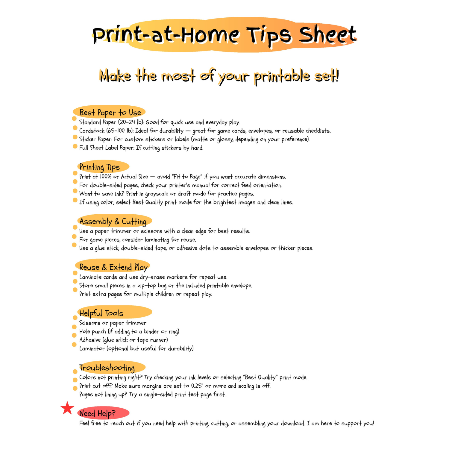 Print at home Tip Sheet