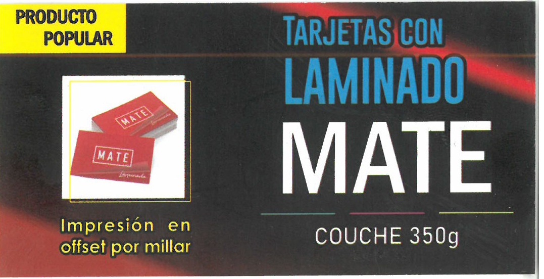 Tarjeta con Laminado Mate, por millar