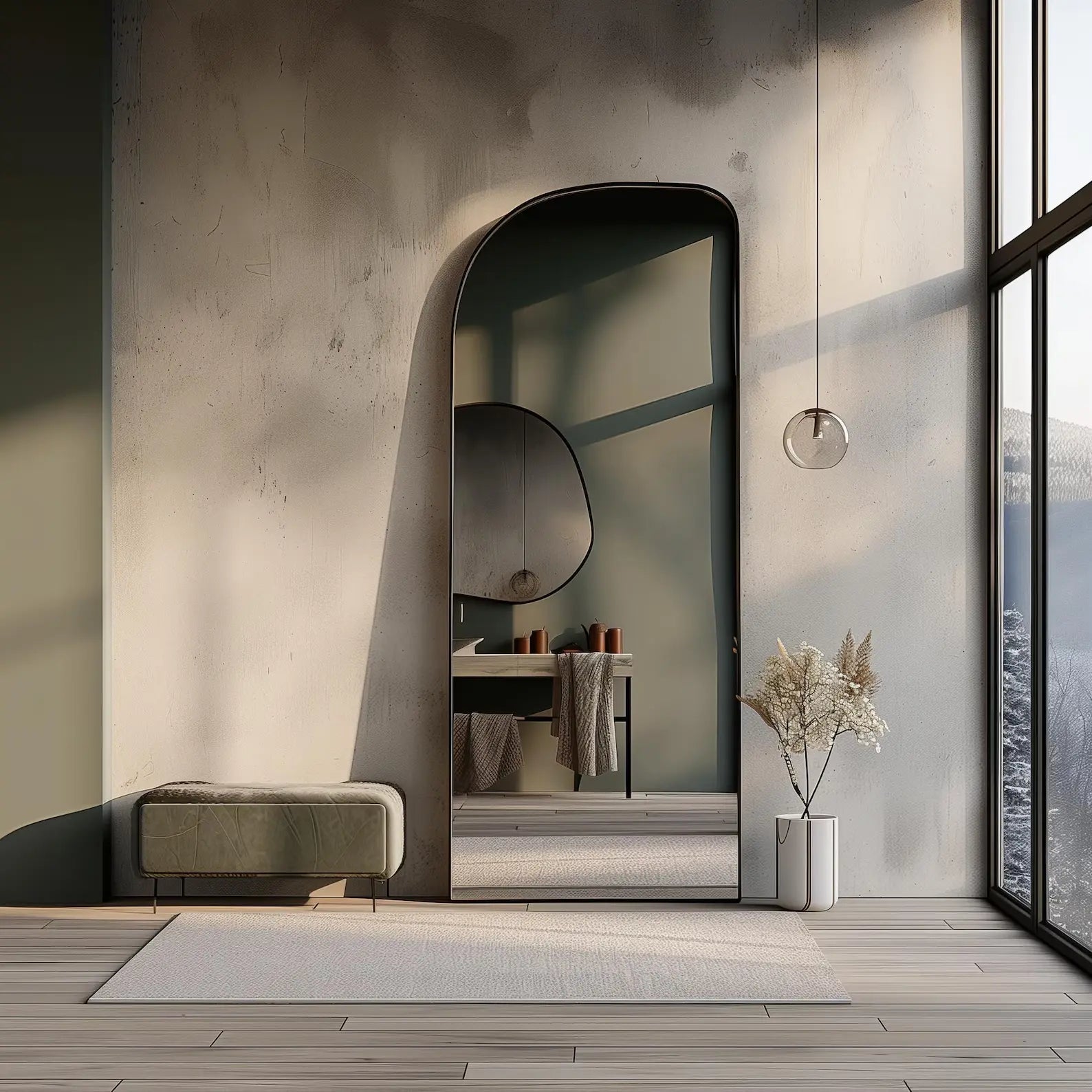 Modern Arched Floor Mirror